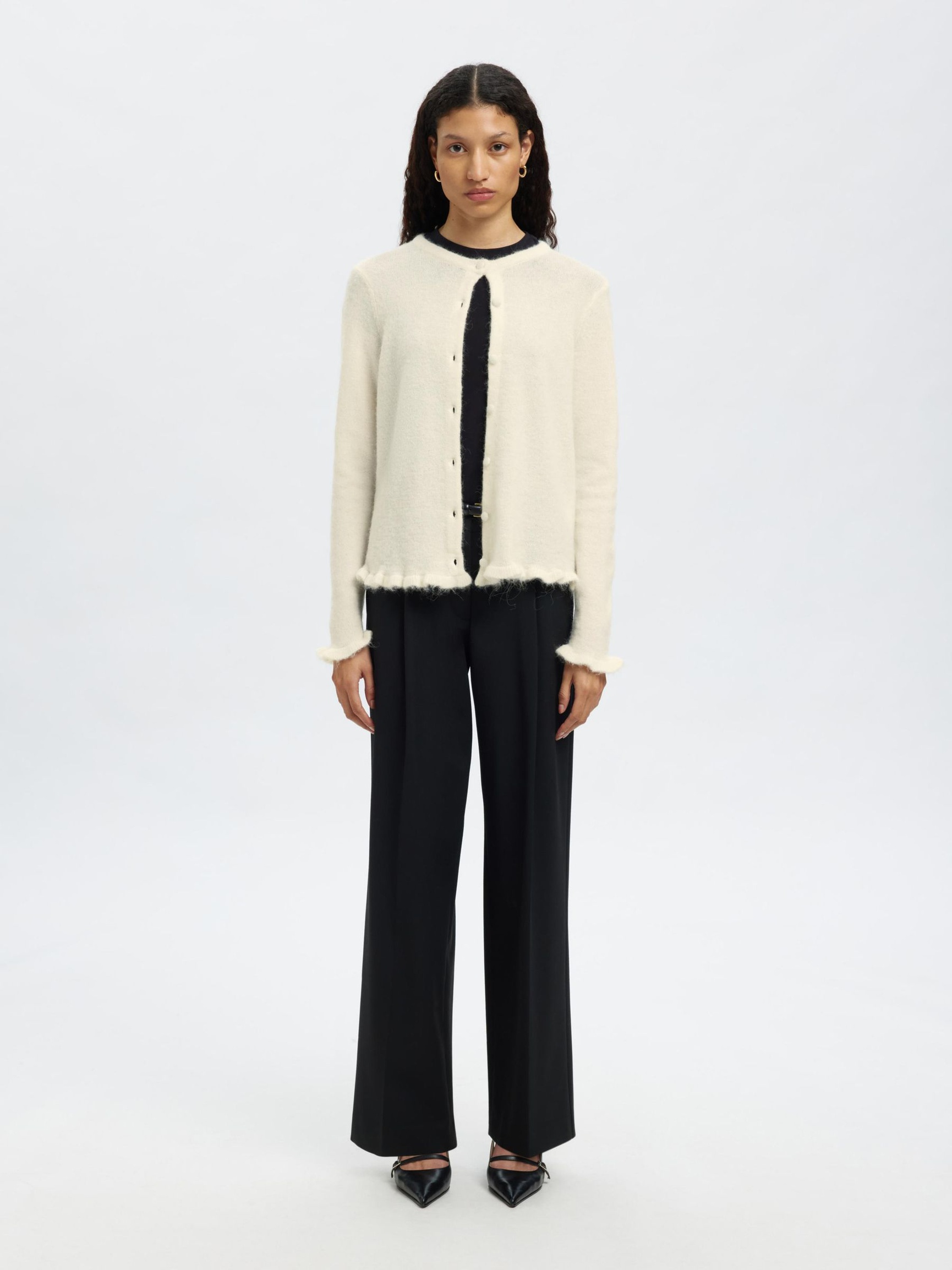 WOOL BLEND KNITTED CARDIGAN, Snow White, highres