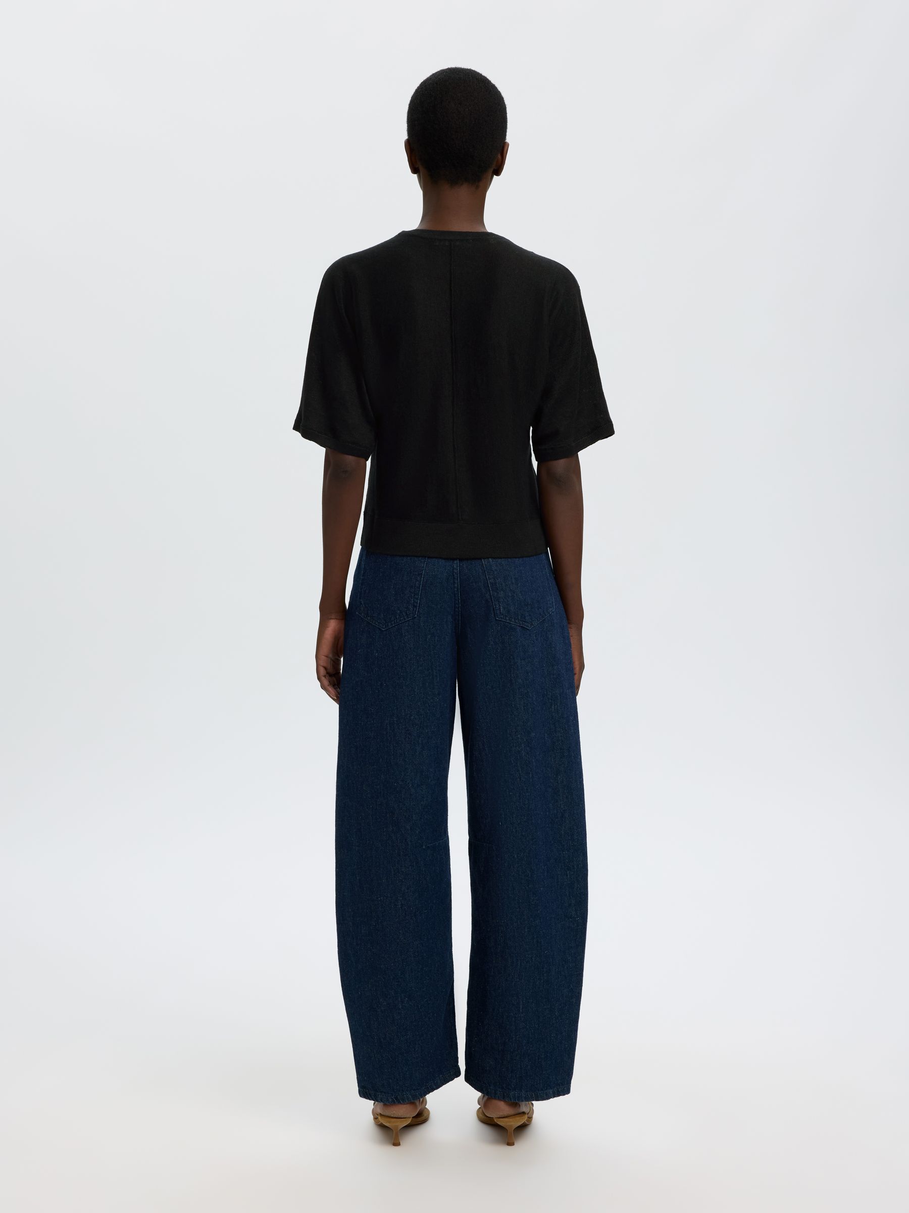100% LINEN KNITTED TOP, Black, highres