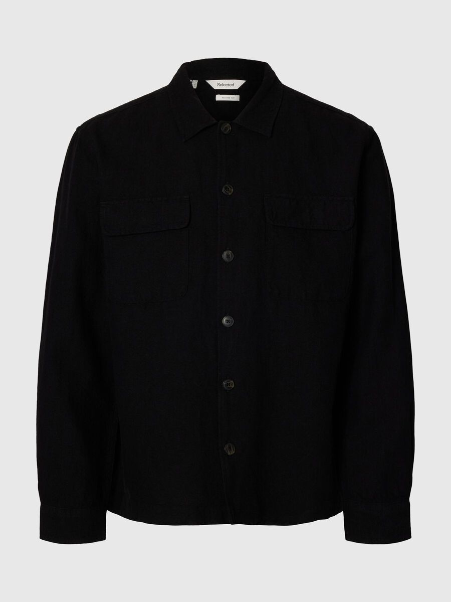 Selected LINNENMIX OVERSHIRT, Black, highres - 16096369_Black_001.jpg