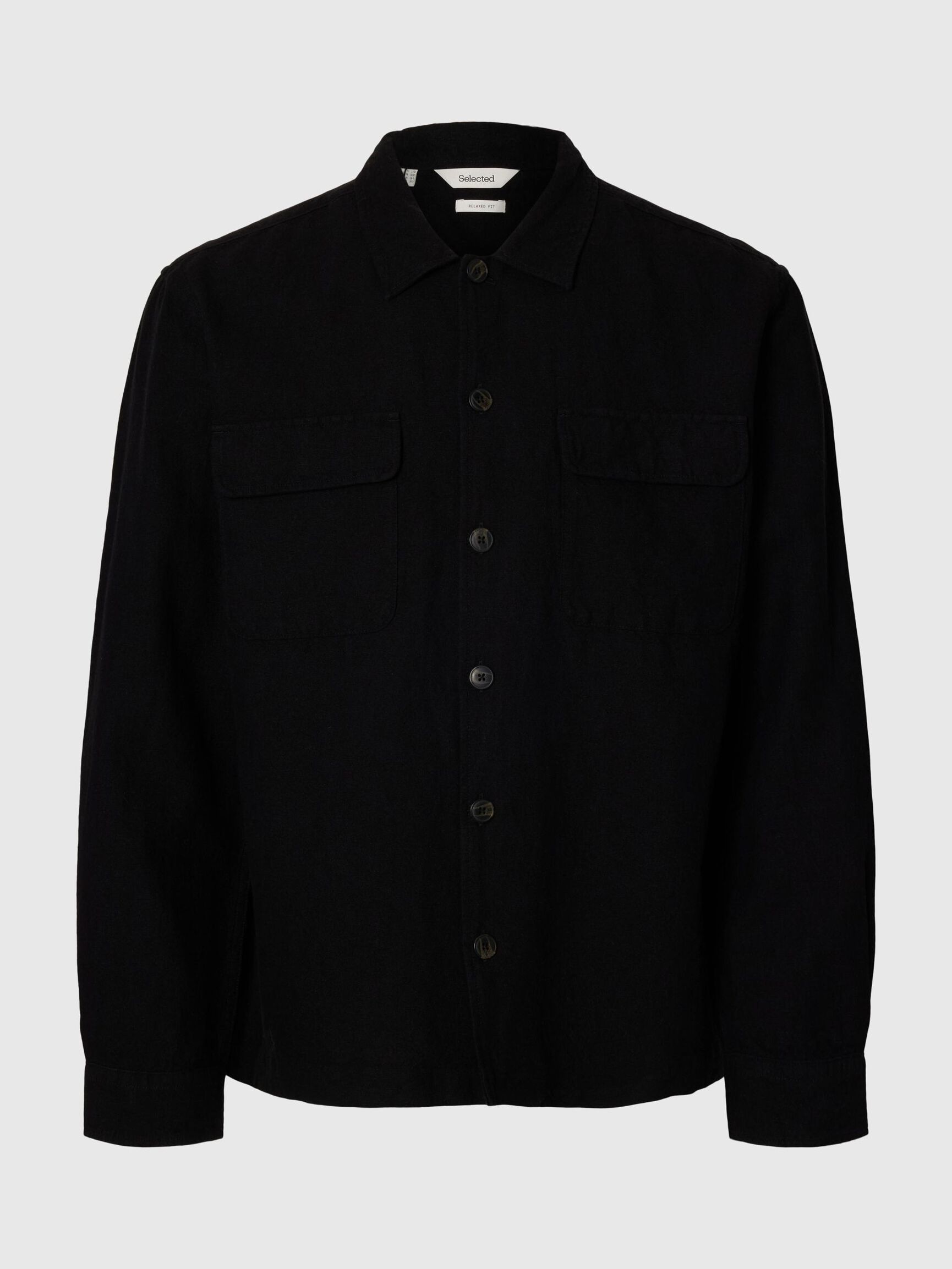 LINNENMIX OVERSHIRT, Black, highres
