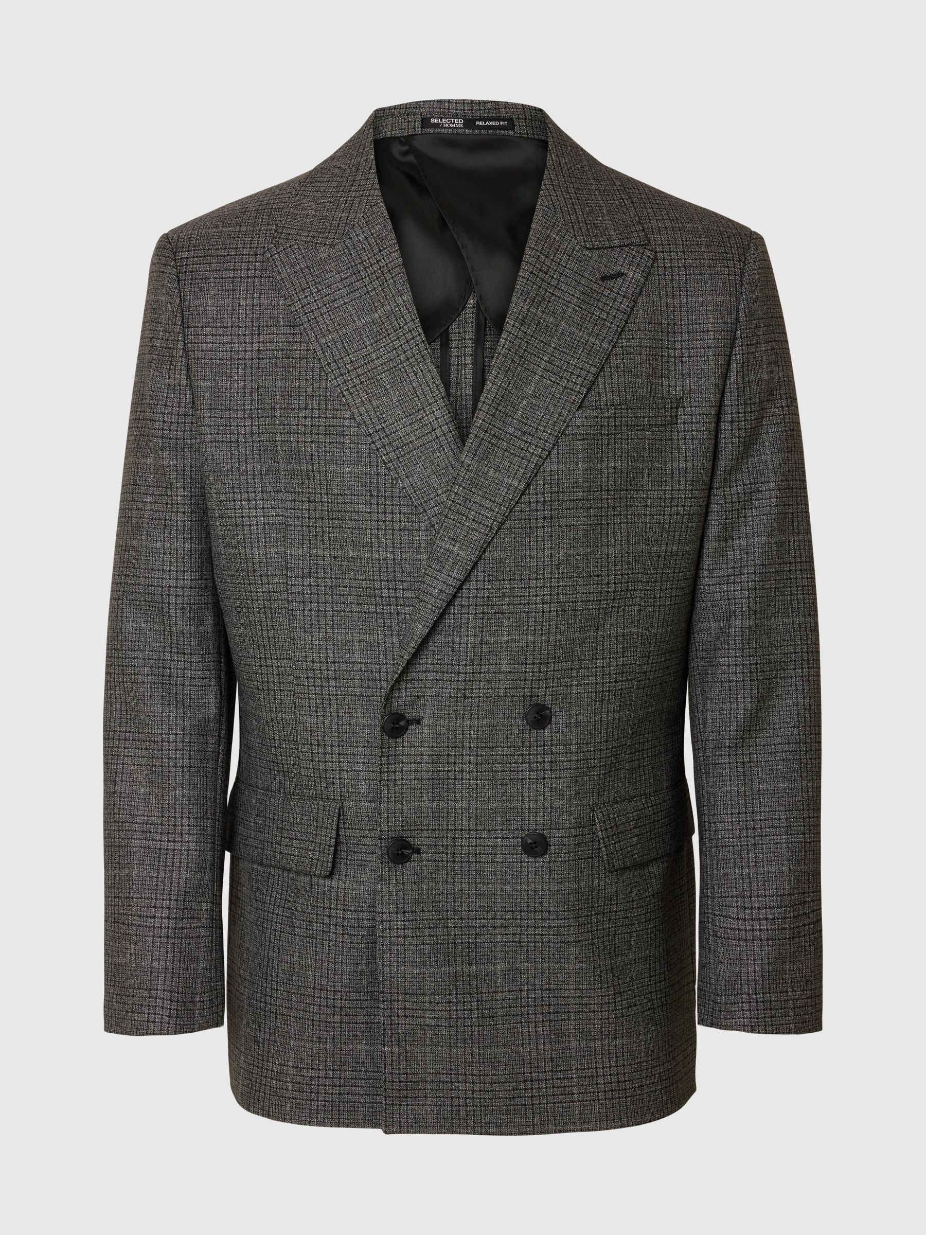 100% WOOL DOUBLE-BREASTED BLAZER, Grey, highres