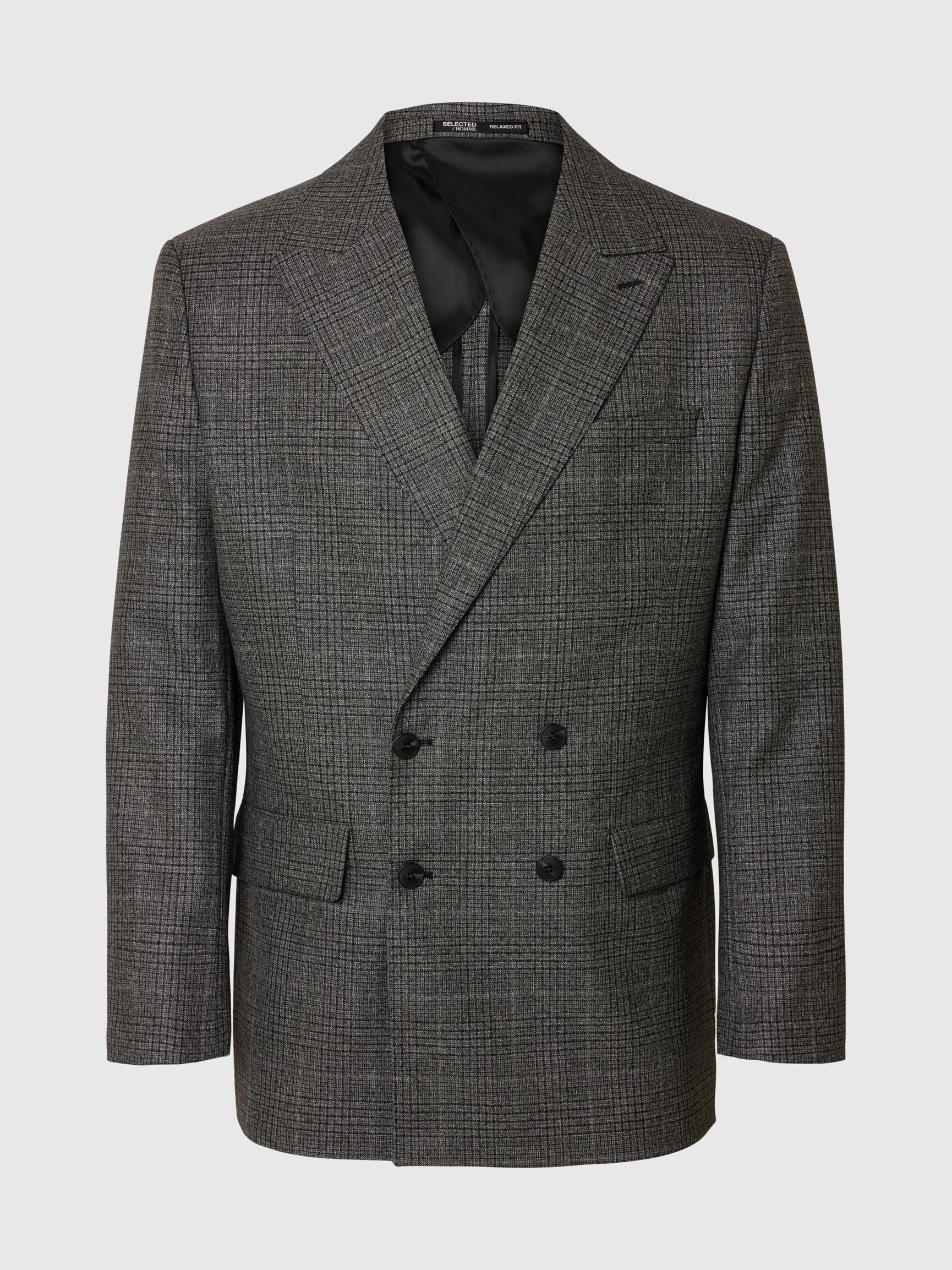 100% WOOL DOUBLE-BREASTED BLAZER, Grey, highres
