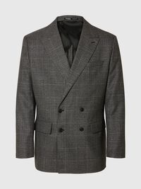 100% WOOL DOUBLE-BREASTED BLAZER, Grey, highres