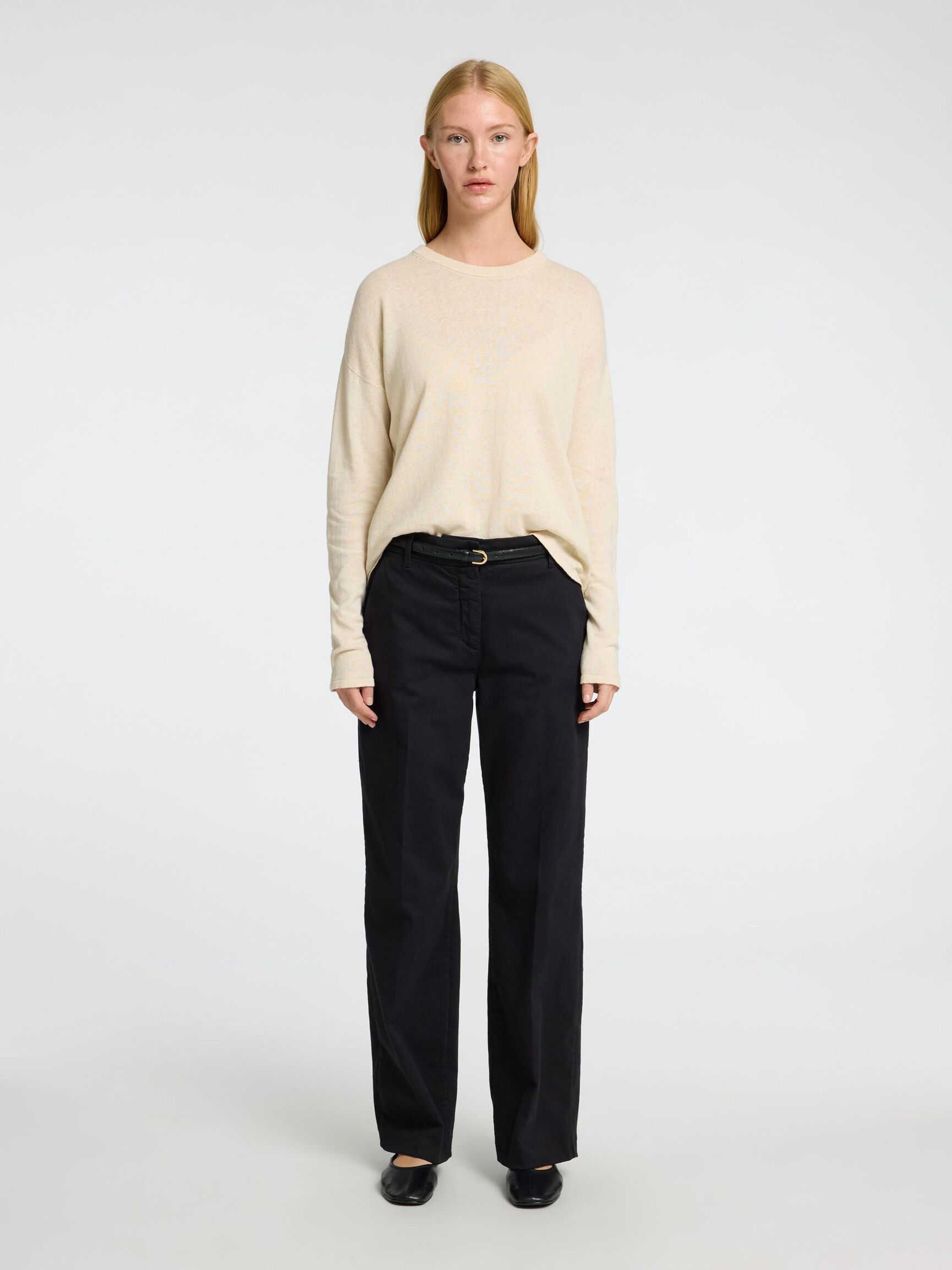 LINEN BLEND KNITTED JUMPER, Birch, highres