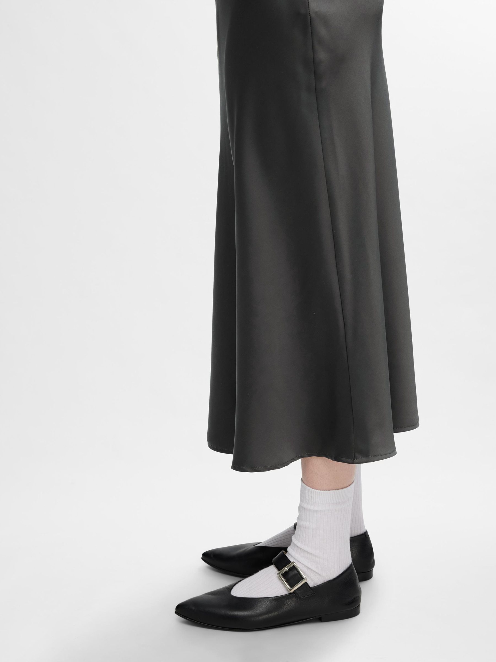 SATIN MIDI SKIRT, Volcanic Ash, highres