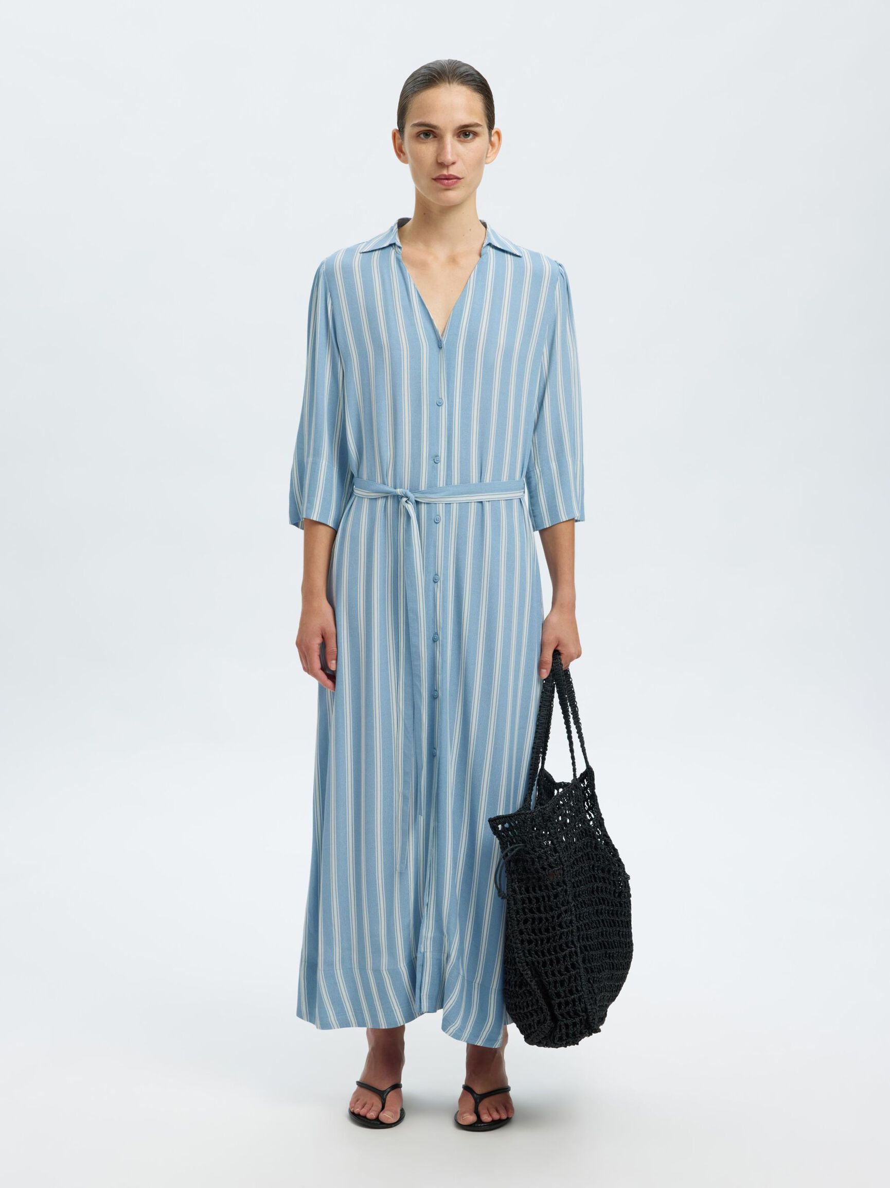 VISCOSE MAXI JURK, Dusty Blue, highres