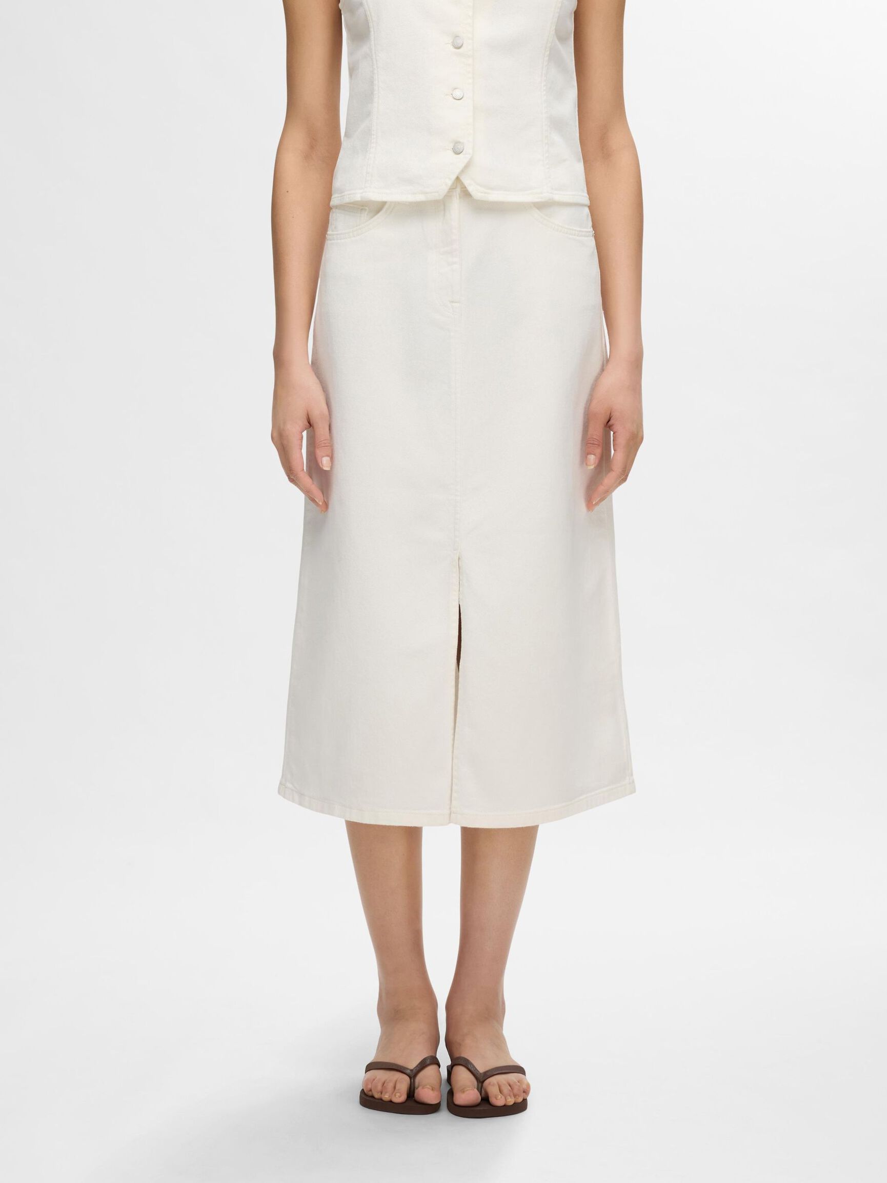 DENIM MIDI SKIRT, Snow White, highres