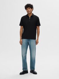 ZIPPER POLO SHIRT, Black, highres