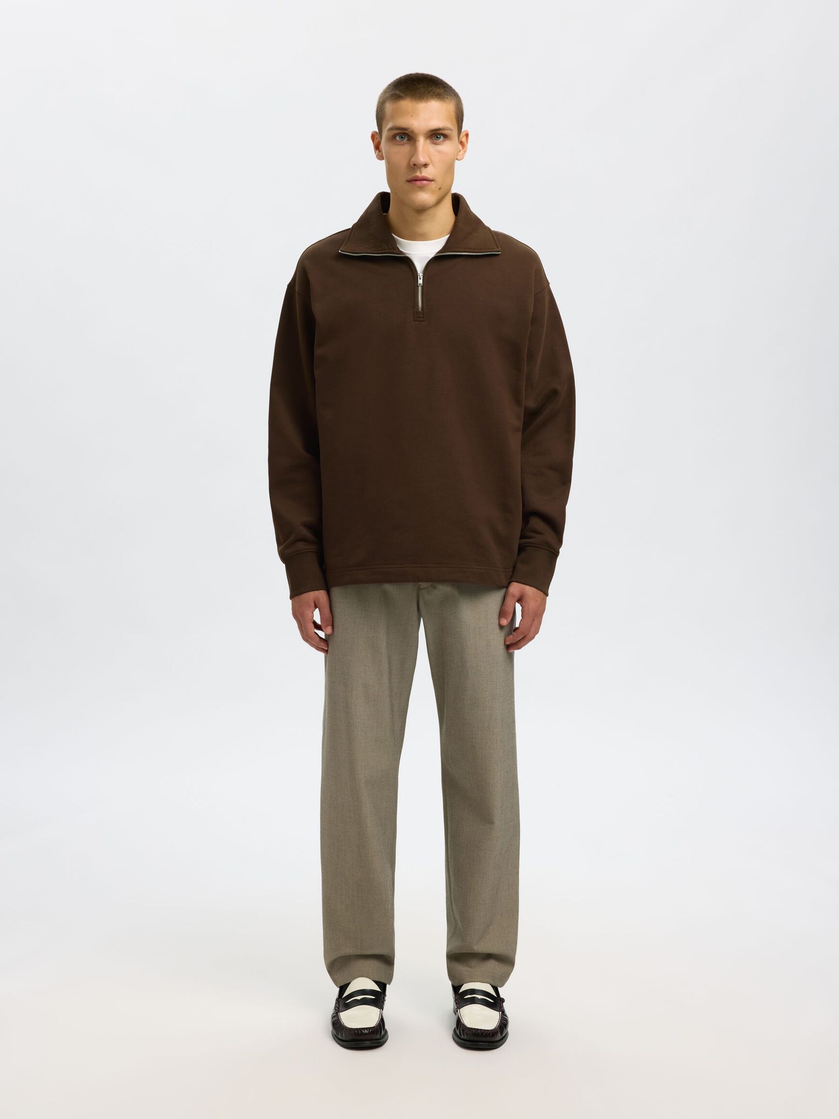 BOMULL SWEATSHIRT MED GLIDELÅS, Demitasse, highres