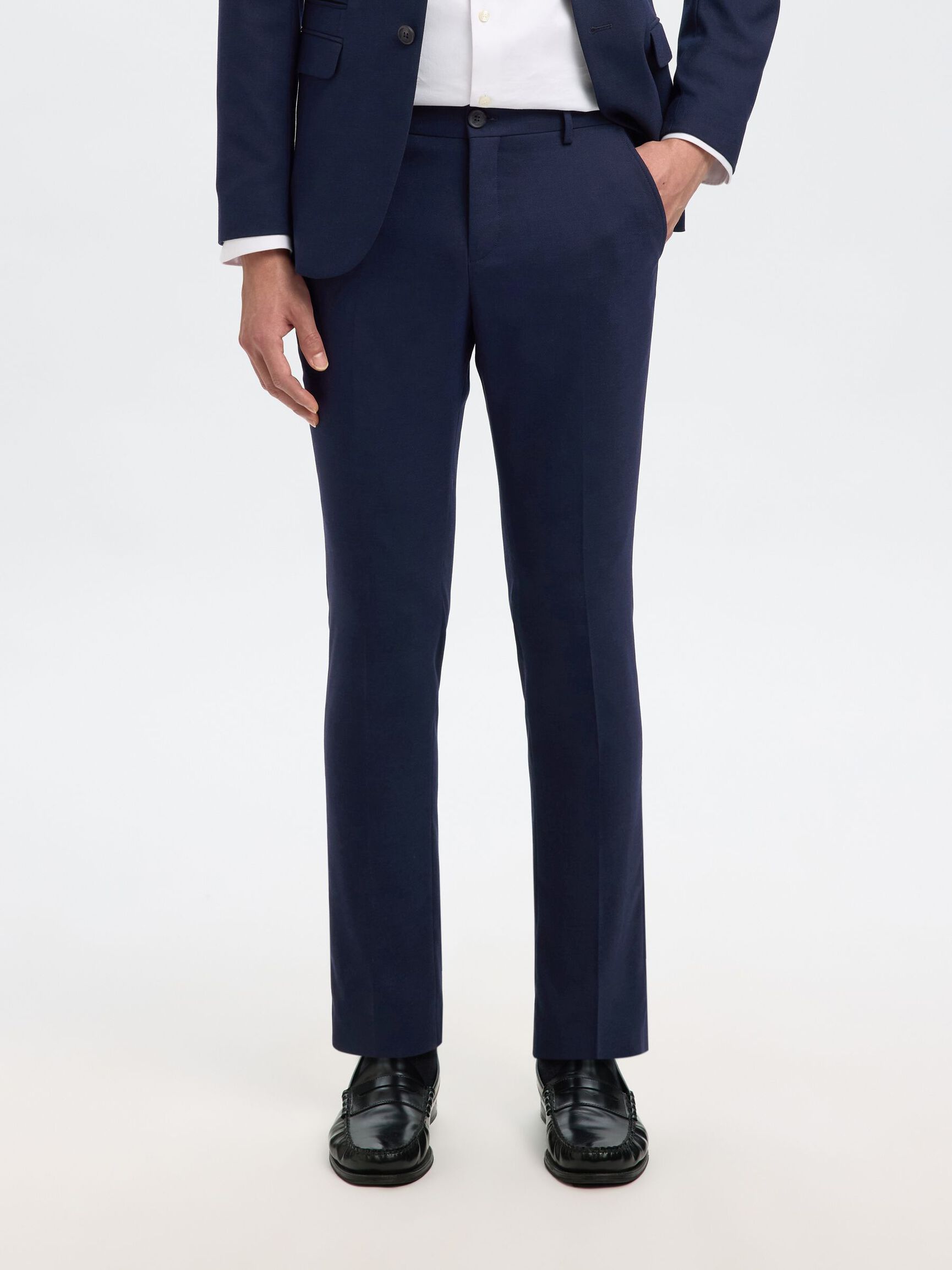 WOVEN WOOL BLEND TROUSERS, Navy Blazer, highres