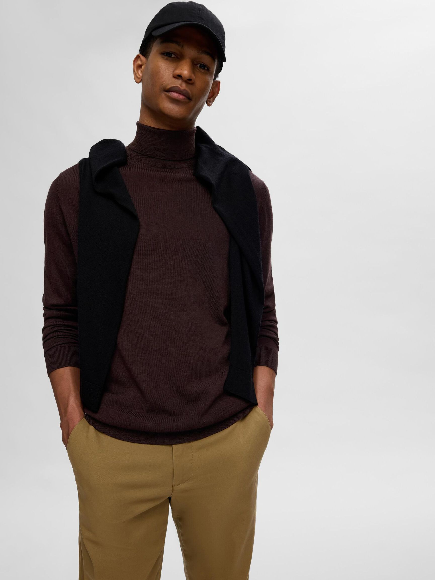 100% MERINOWOLL ROLLKRAGENPULLOVER, Chocolate Torte, highres