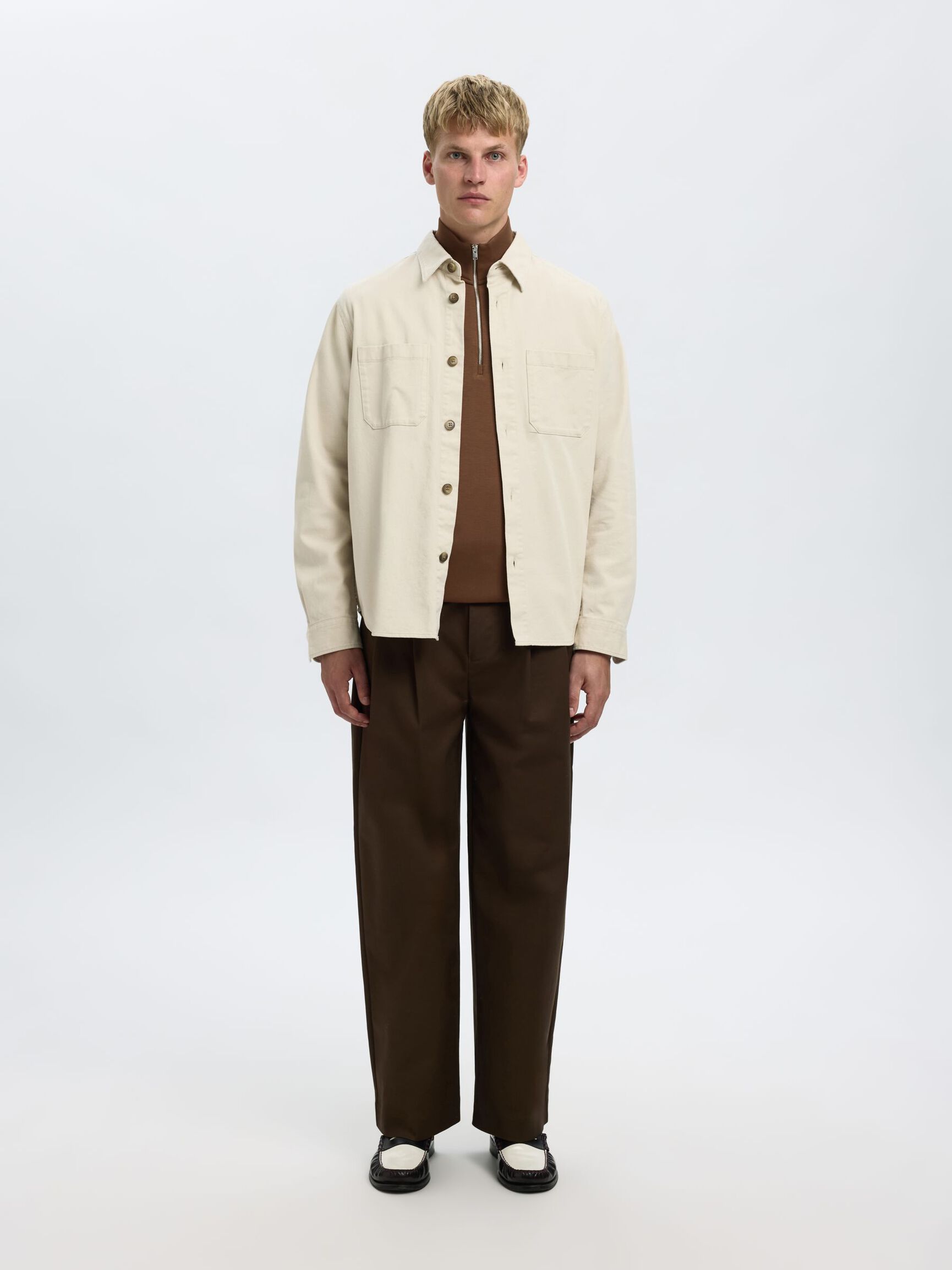 VISCOSE BLEND HALF ZIP SWEATSHIRT, Soft Silt, highres