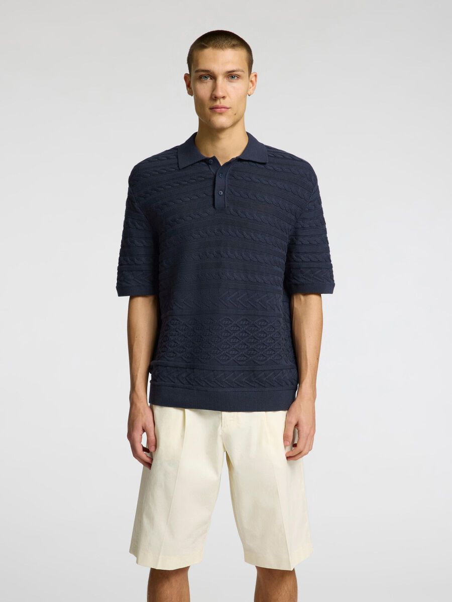 Selected SHORT SLEEVED KNITTED POLO SHIRT, Outer Space, highres - 16098864_OuterSpace_003.jpg