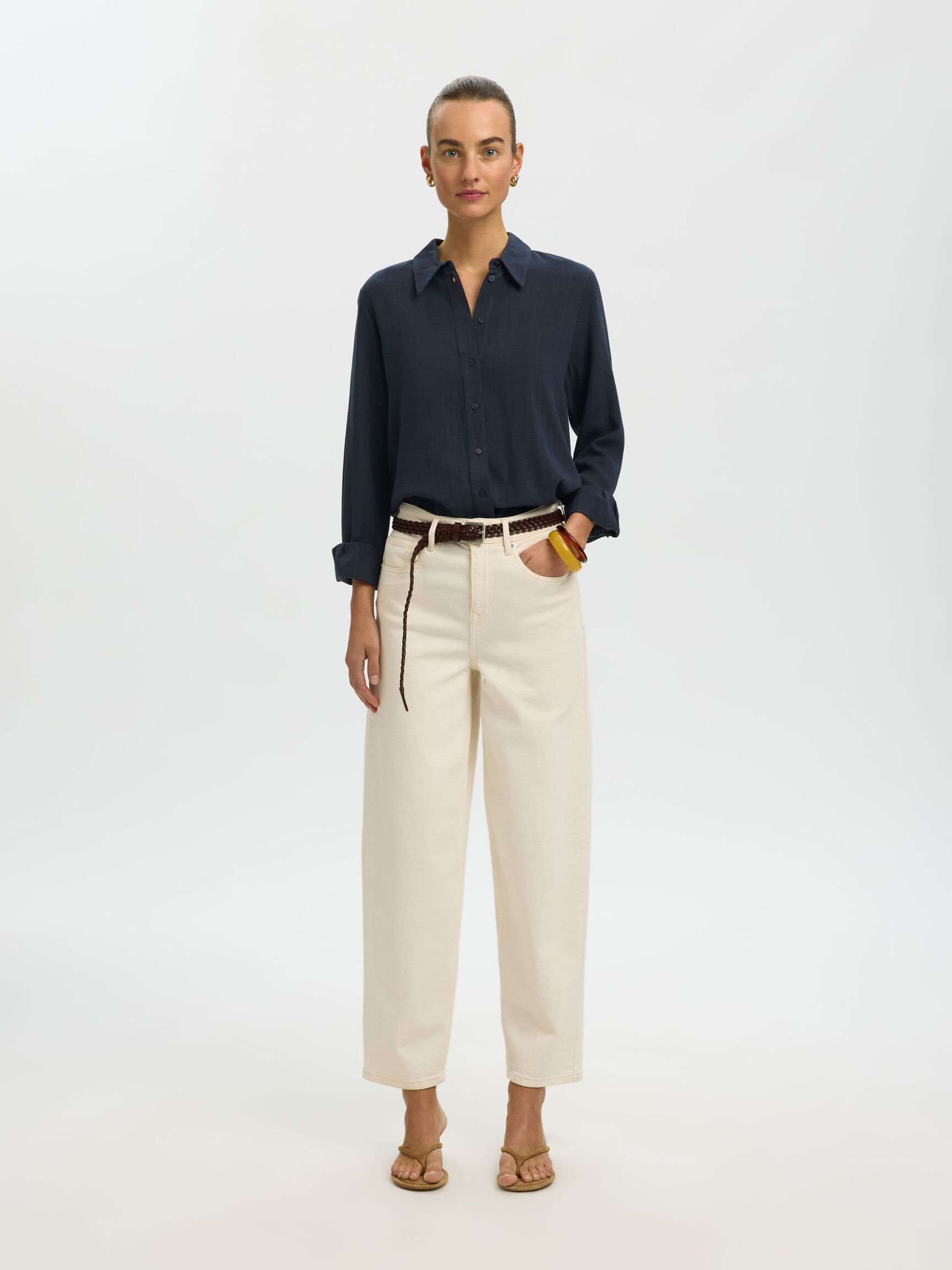 VISCOSE BLEND SHIRT, Dark Sapphire, highres