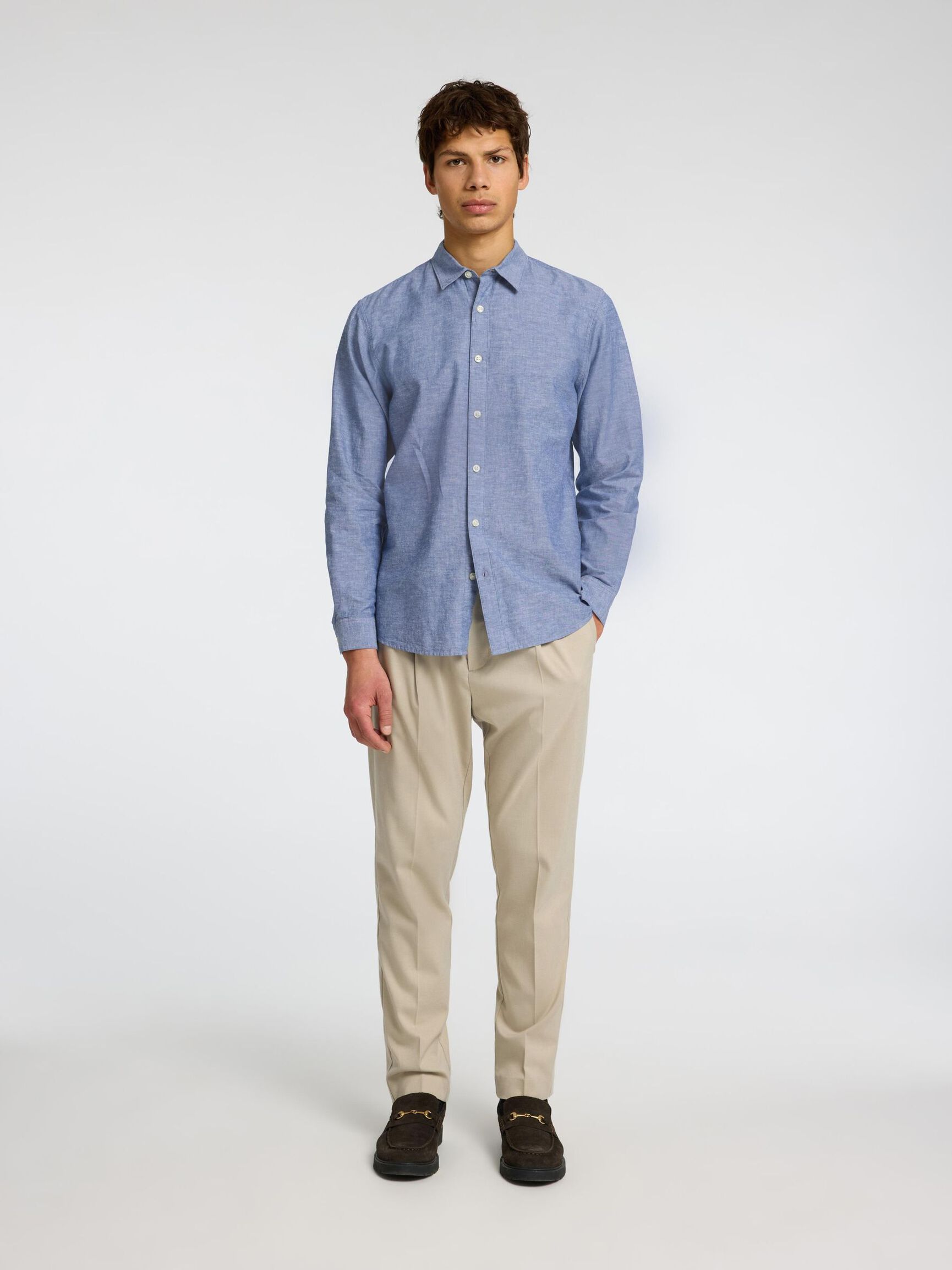 LONG SLEEVED SHIRT, Medium Blue Denim, highres