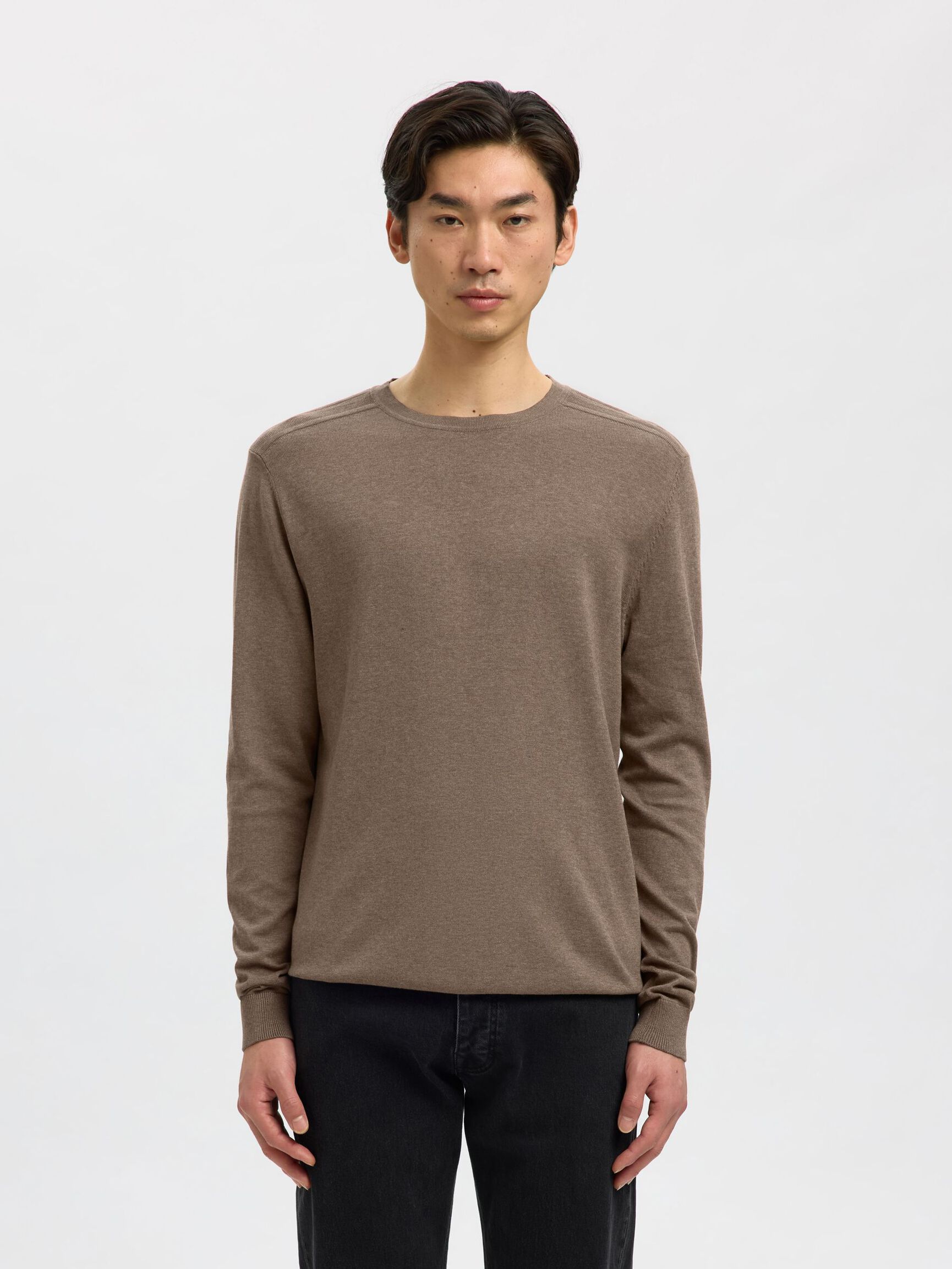 LONG-SLEEVED KNITTED JUMPER, Teak, highres