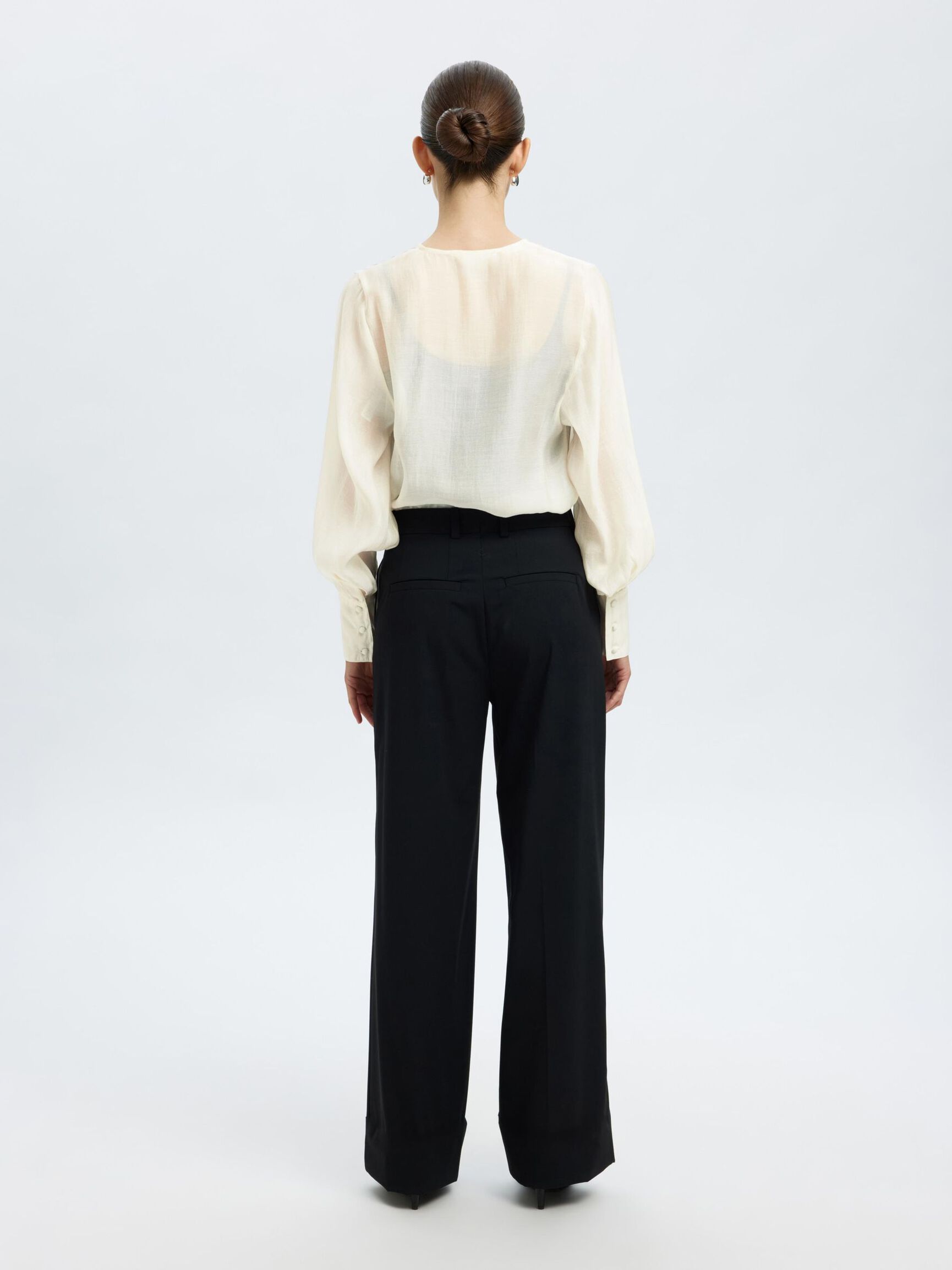 V-NECK LONG SLEEVED BLOUSE, Birch, highres
