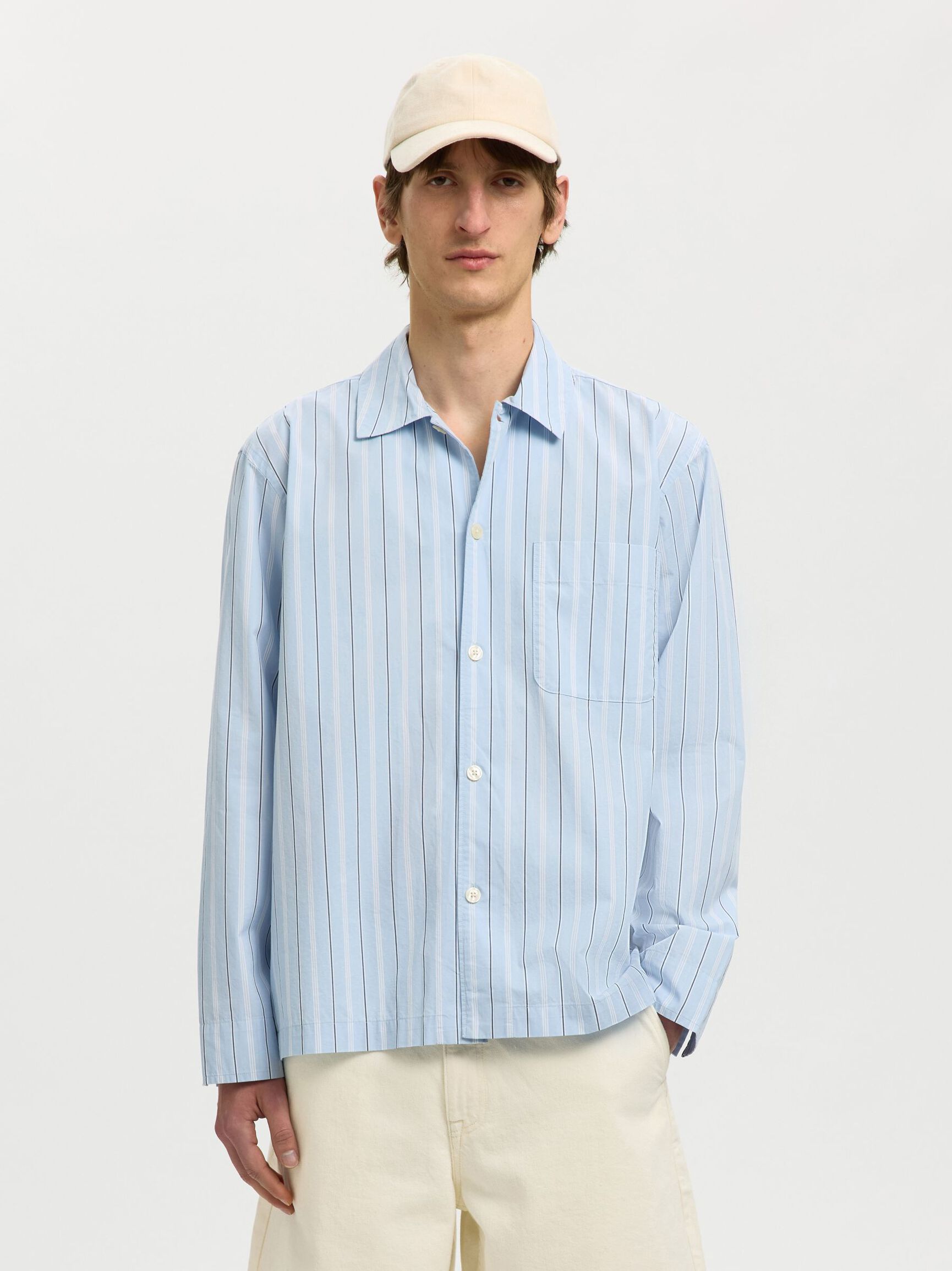 RELAXED FIT LANGERMET SKJORTE, Cashmere Blue, highres