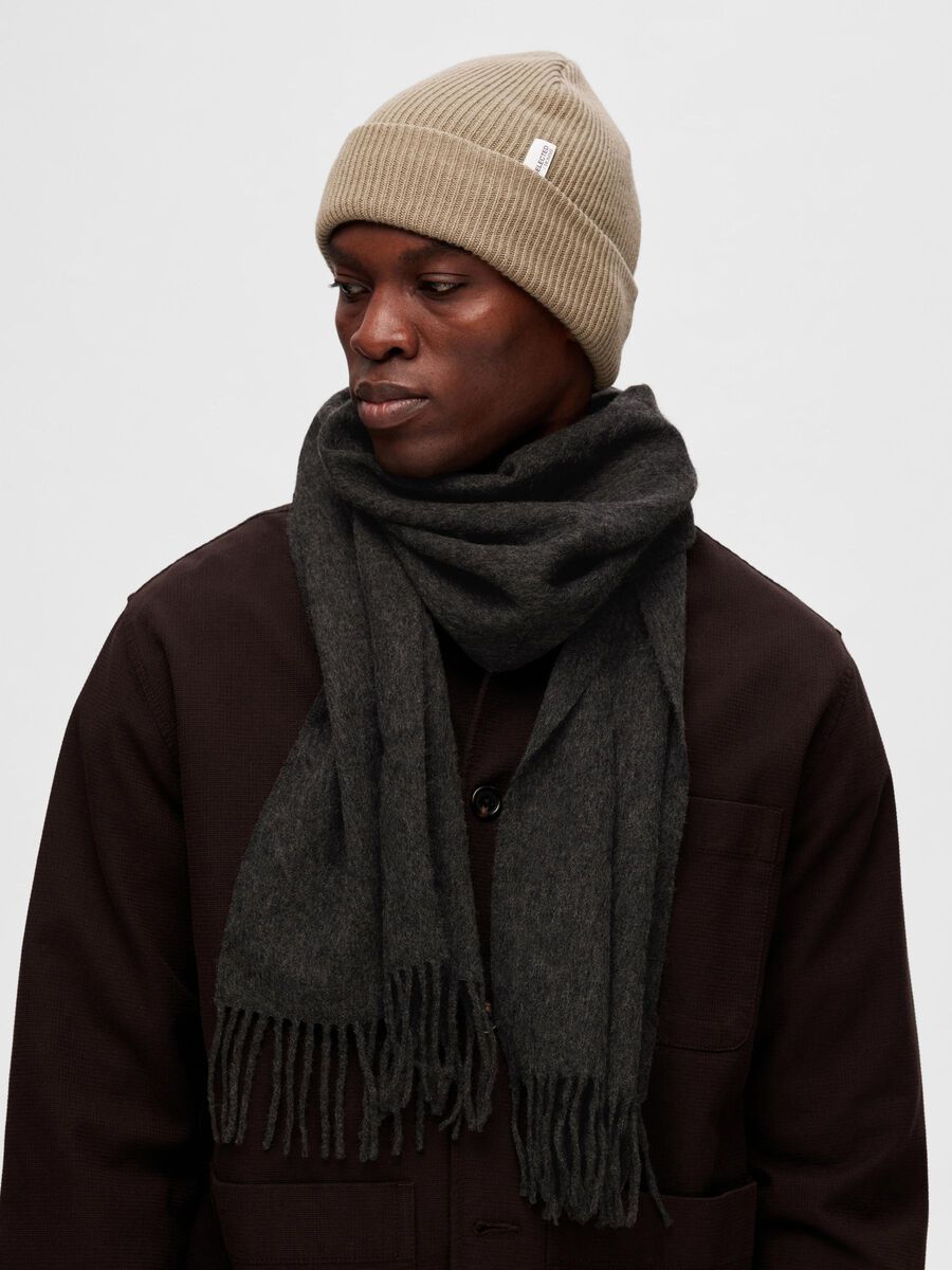Selected WOOL BLEND KNITTED BEANIE, Greige, highres - 16075397_Greige_003.jpg