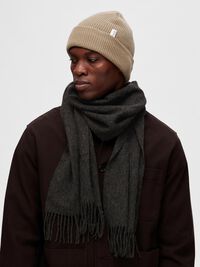WOOL BLEND KNITTED BEANIE, Greige, highres