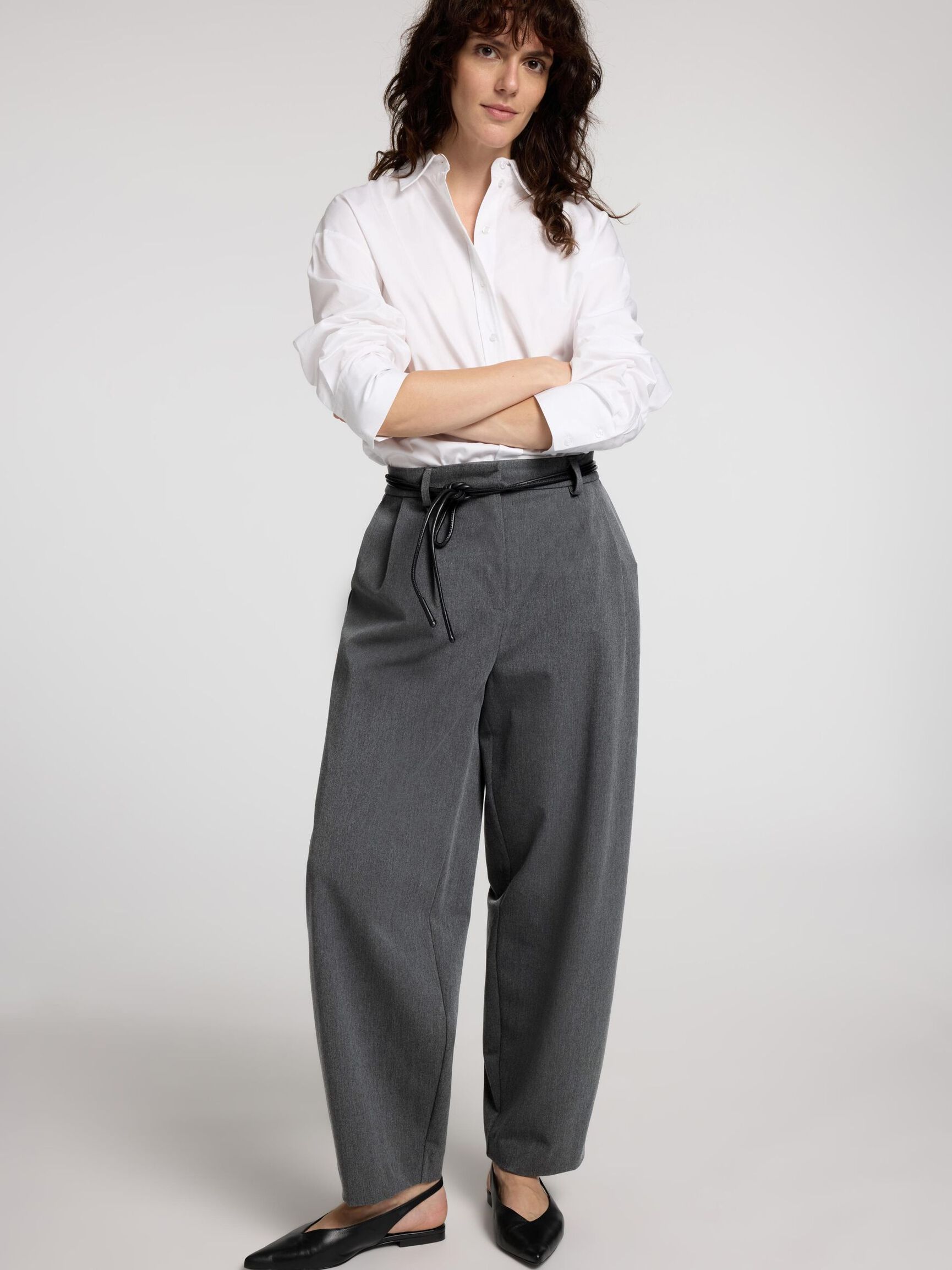 TAILORED BARREL FIT TROUSERS, Dark Grey, highres