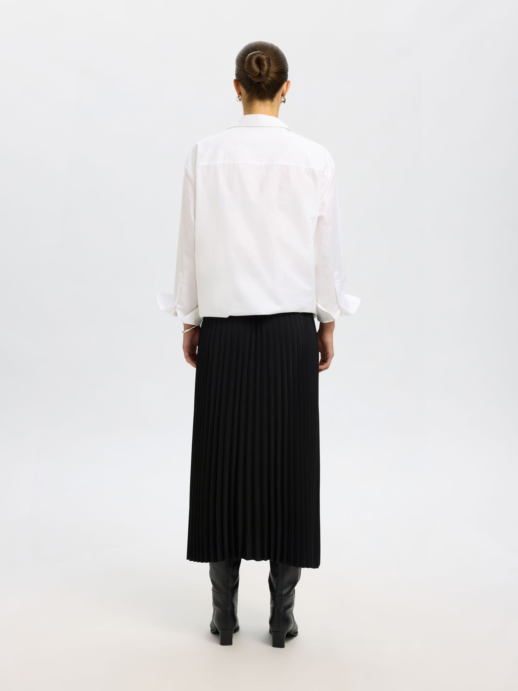 PLEATED MIDI SKIRT, Black, highres