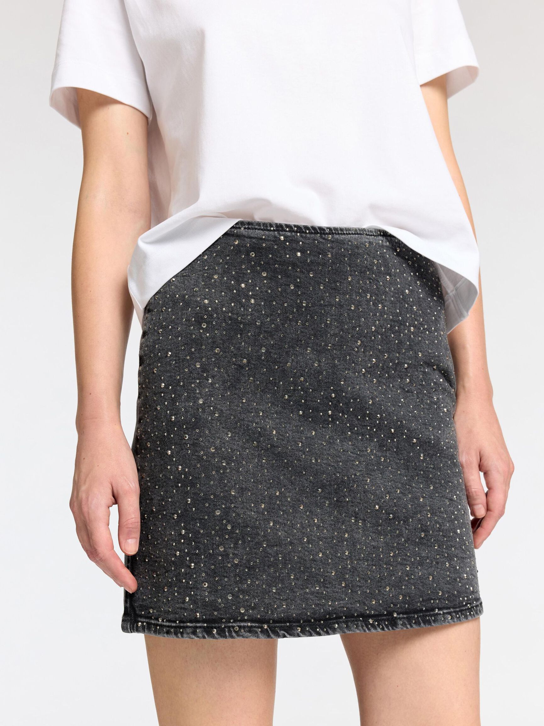 GLITZER JEANSROCK, Black Denim, highres