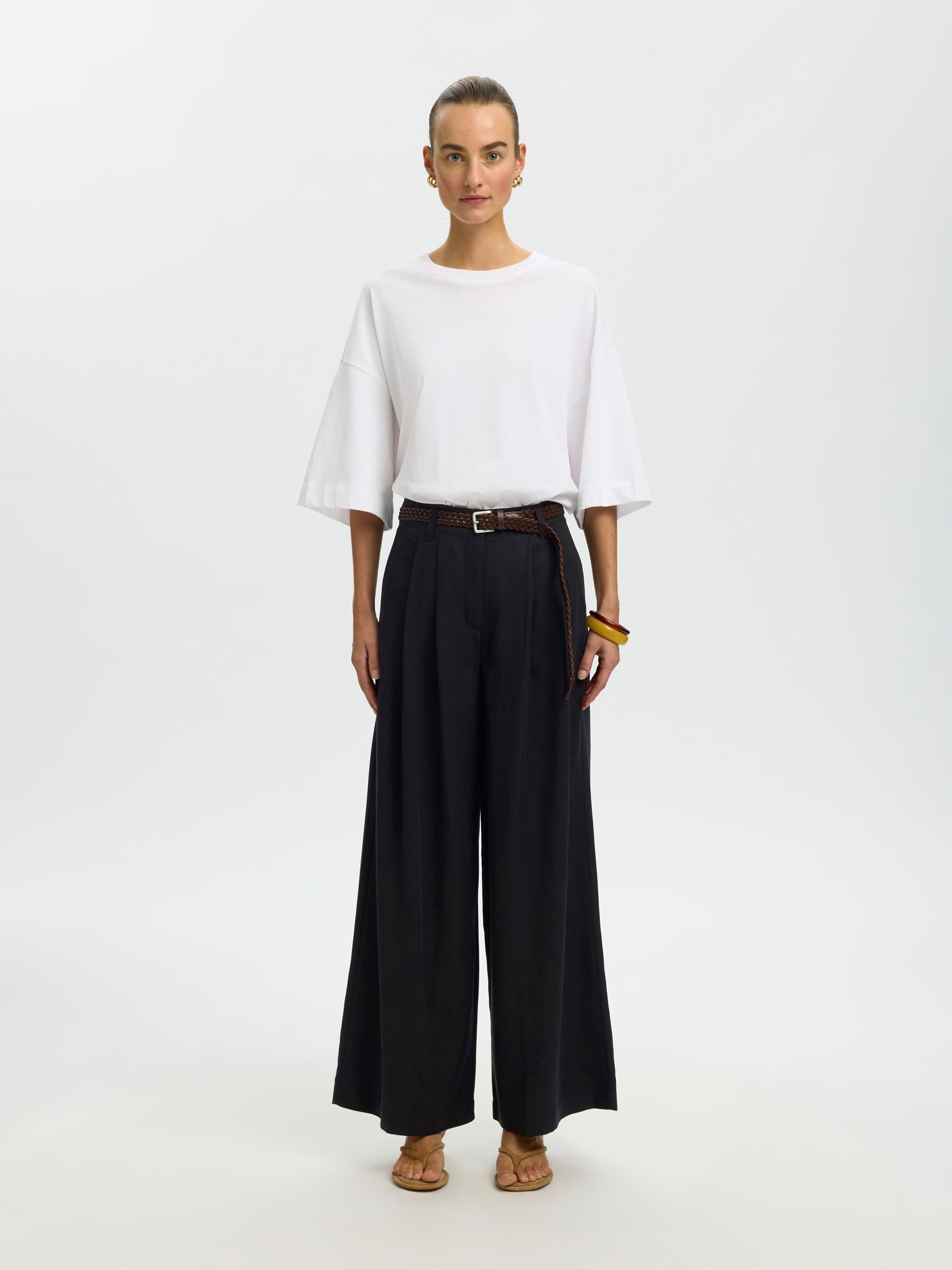 PLEATED WIDE-LEG TROUSERS, Black, highres