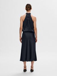 SATIJN MIDDELLANGE ROK, Dark Sapphire, highres