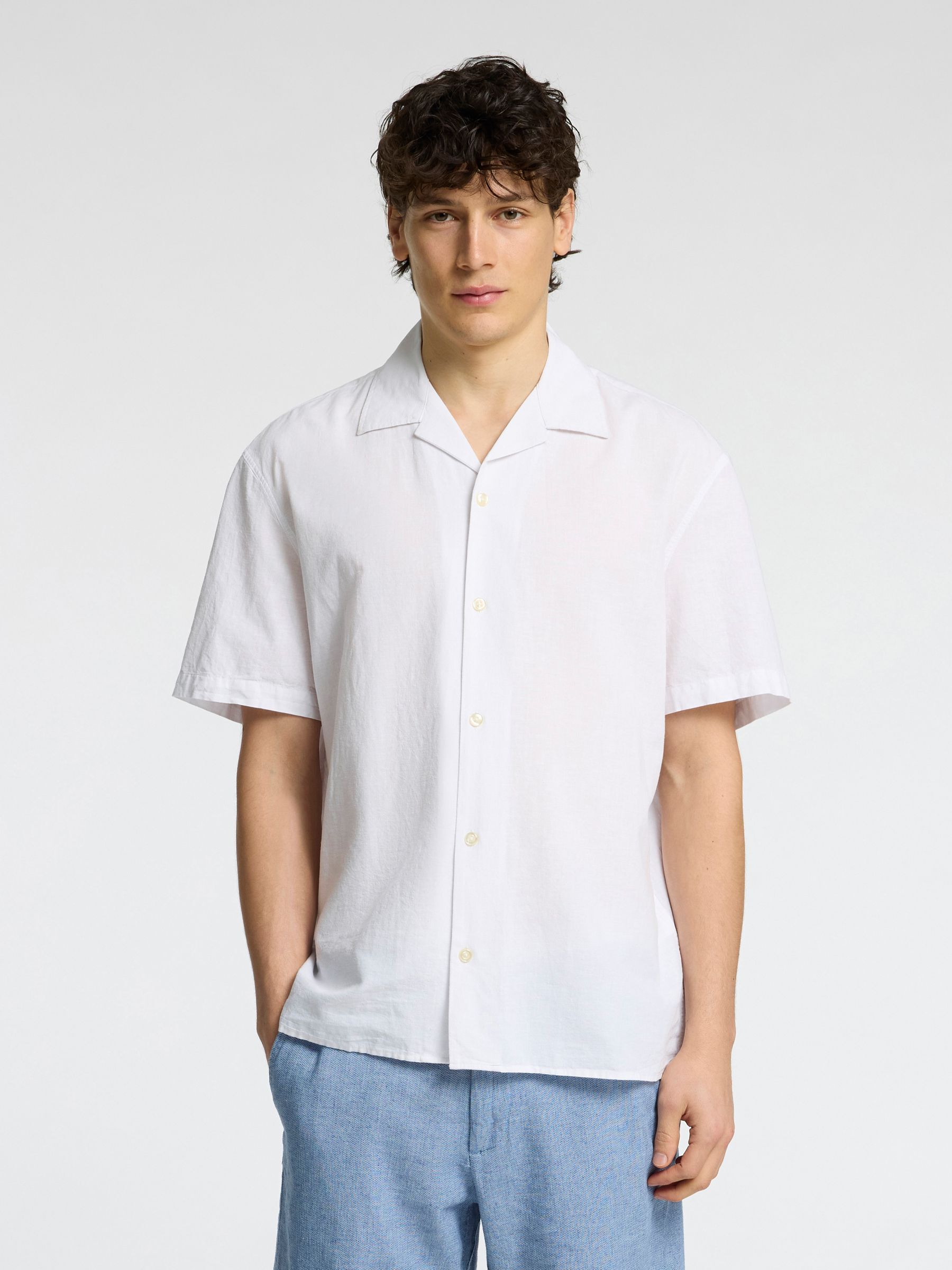 LINNENMIX OVERHEMD MET KORTE MOUWEN, White, highres