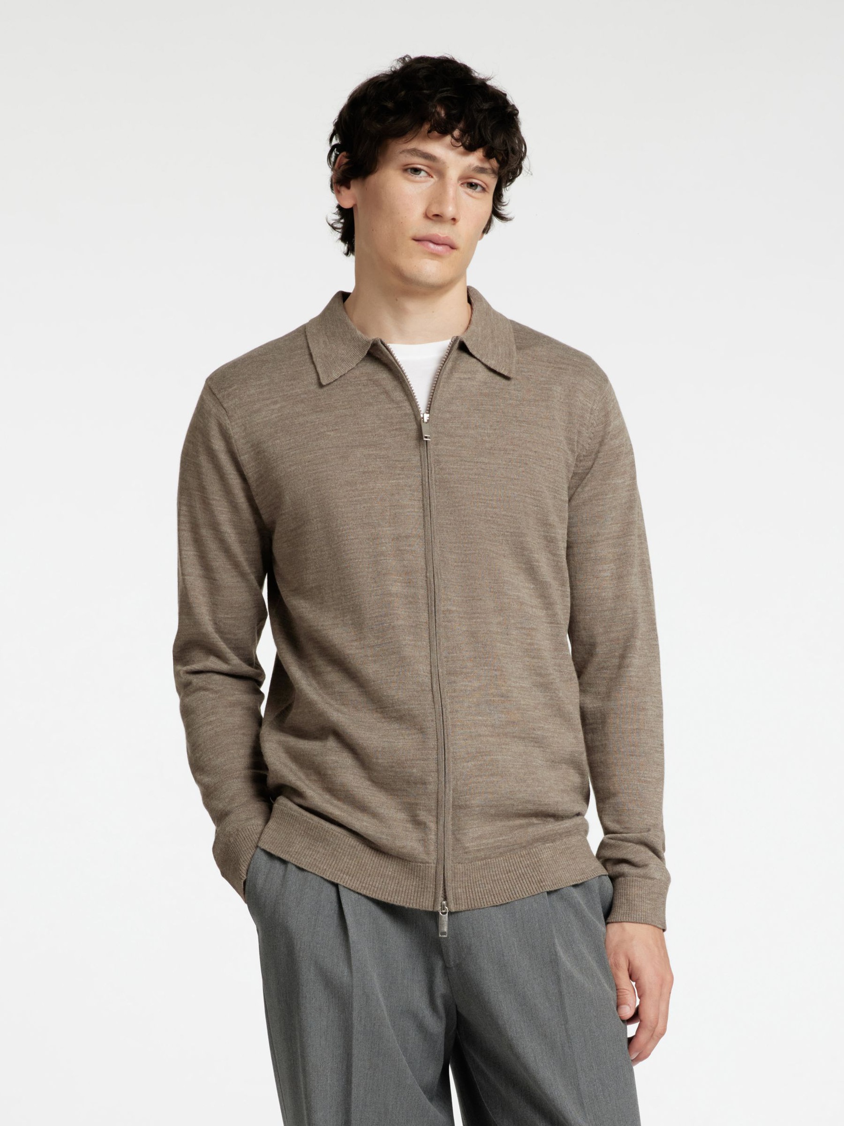 WOLLGEMISCH STRICKJACKE MIT REISSVERSCHLUSS, Desert Taupe, highres