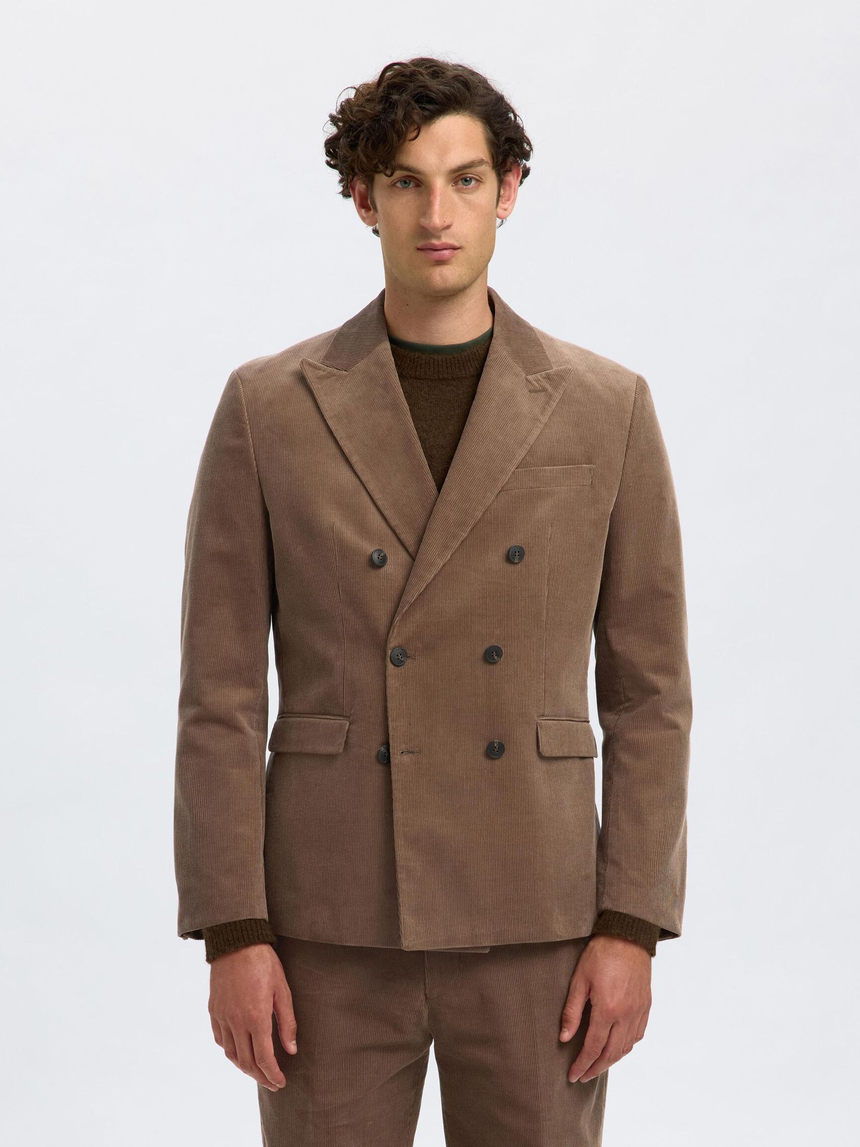 REGULAR FIT CORDUROY  DOUBLE-BREASTED BLAZER, Brownie, highres