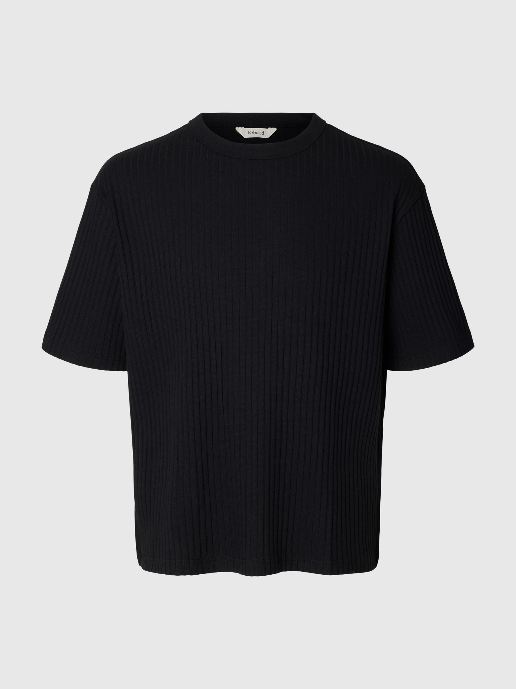 RELAXED FIT RIBBED T-SHIRT, Black, highres