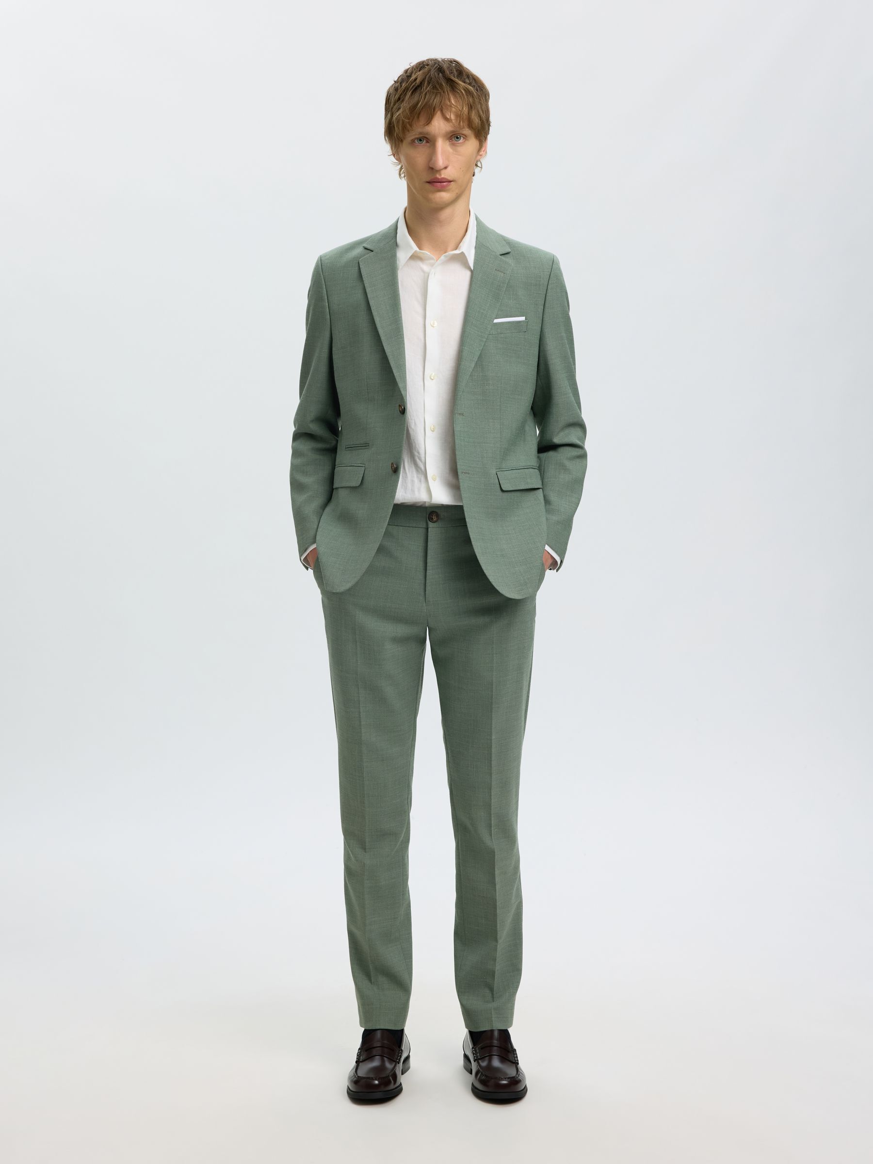 SLIM FIT SINGLE-BREASTED BLAZER, Light Green Melange, highres