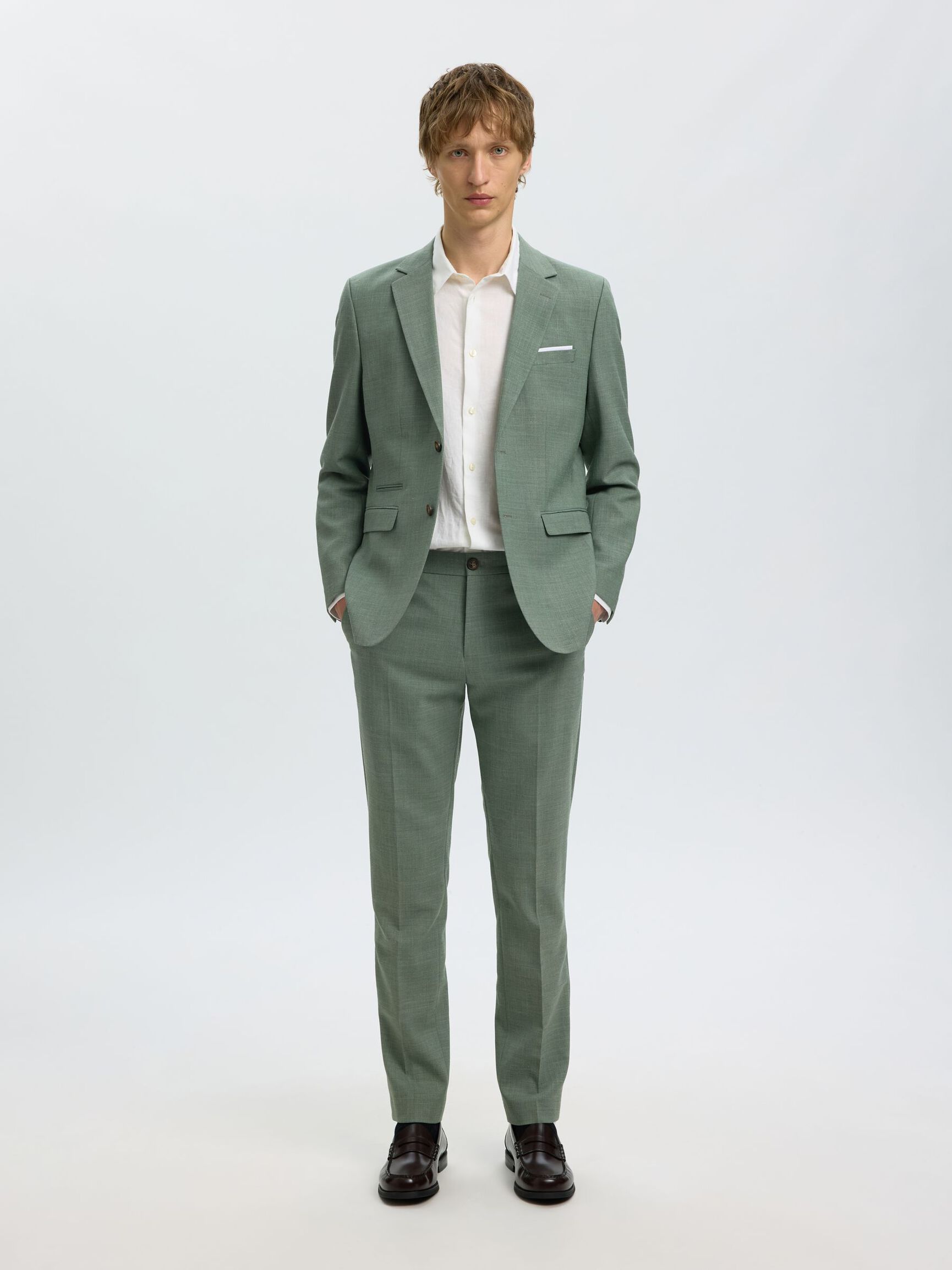 SLIM FIT SINGLE-BREASTED BLAZER, Light Green Melange, highres
