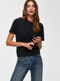 COTTON T-SHIRT, Black, highres