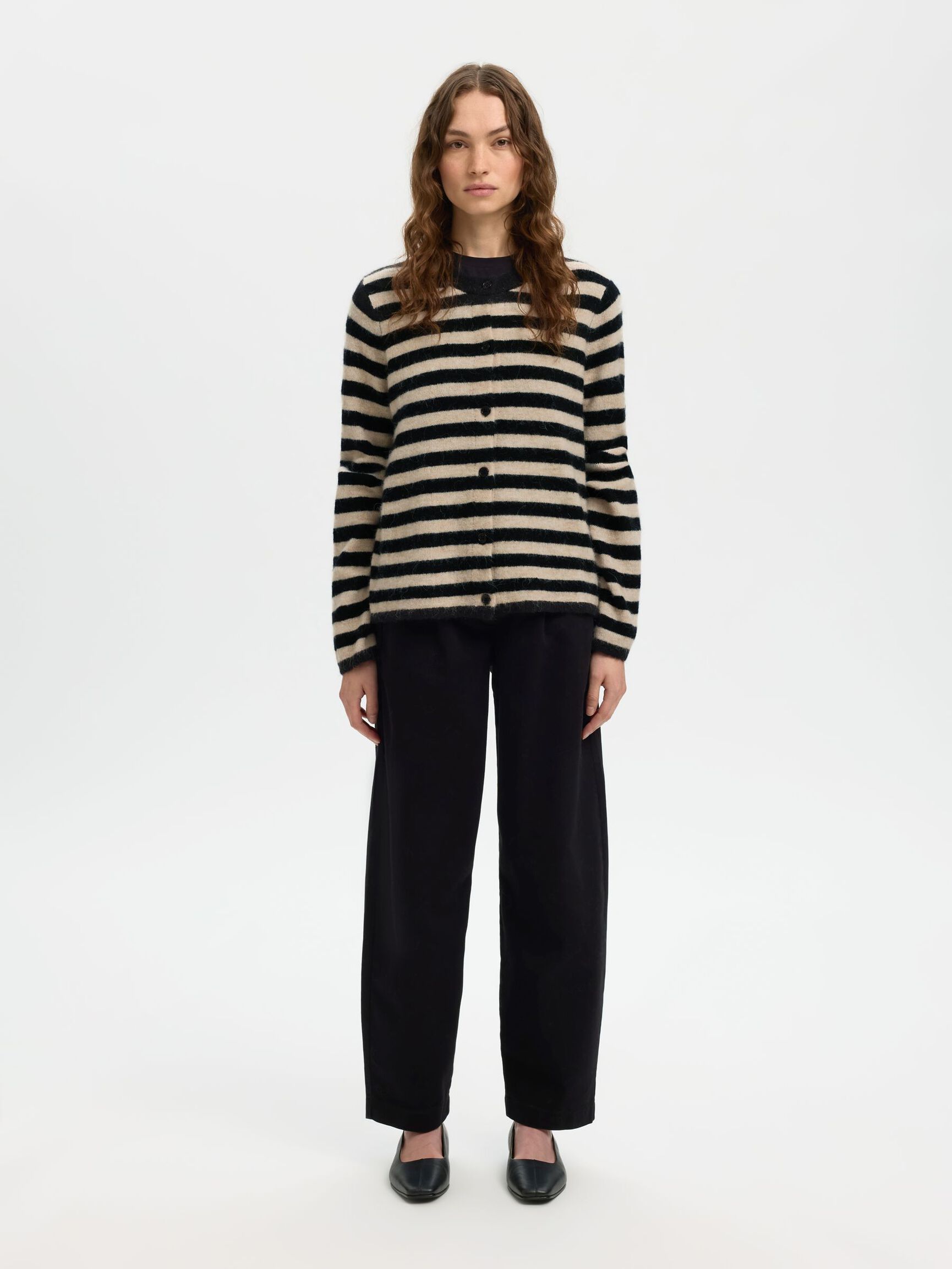 ULDBLANDING STRIKKET CARDIGAN, Black, highres
