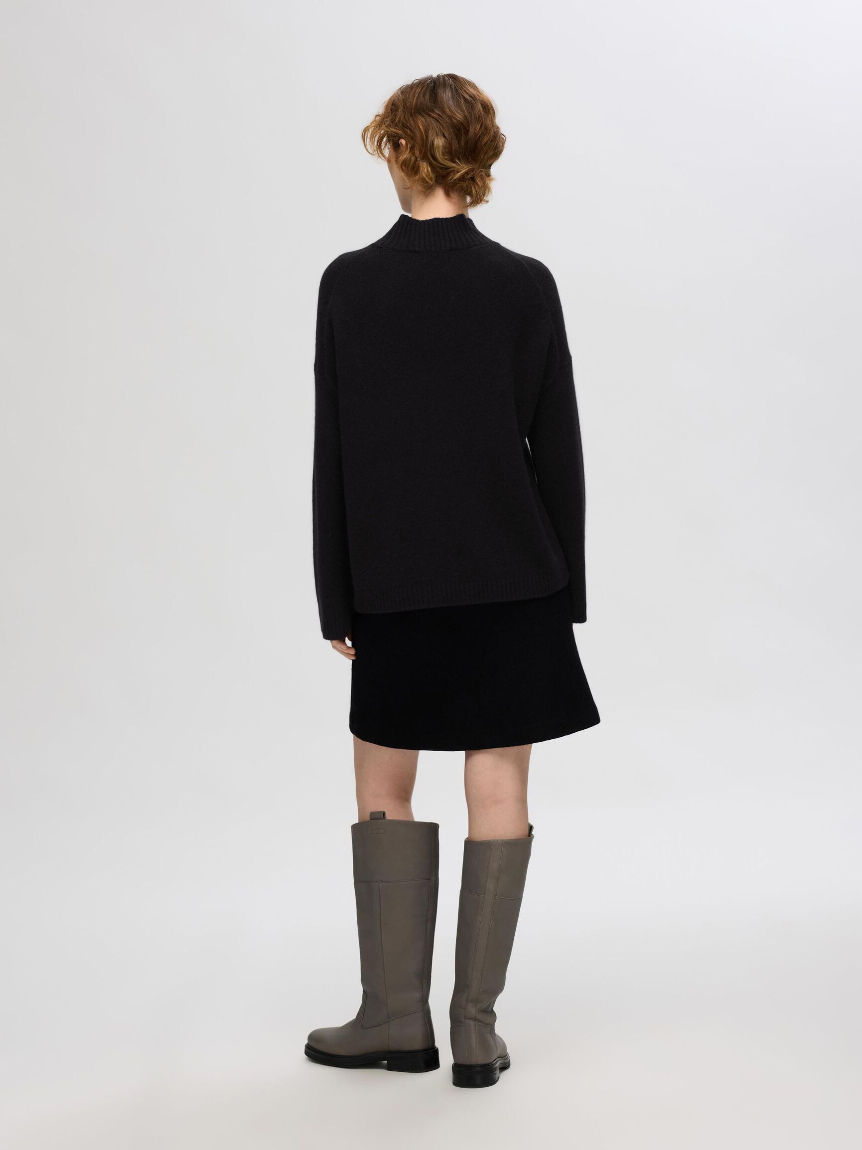 HIGH NECK  KNITTED JUMPER, Black, highres