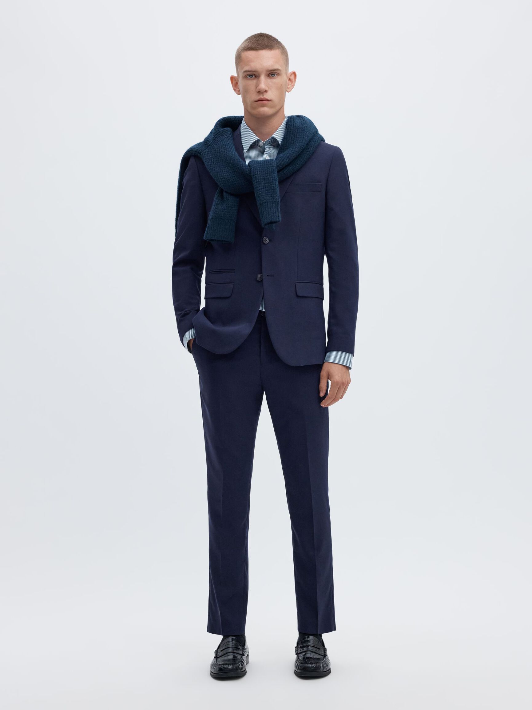 WOVEN WOOL BLEND TROUSERS, Navy Blazer, highres