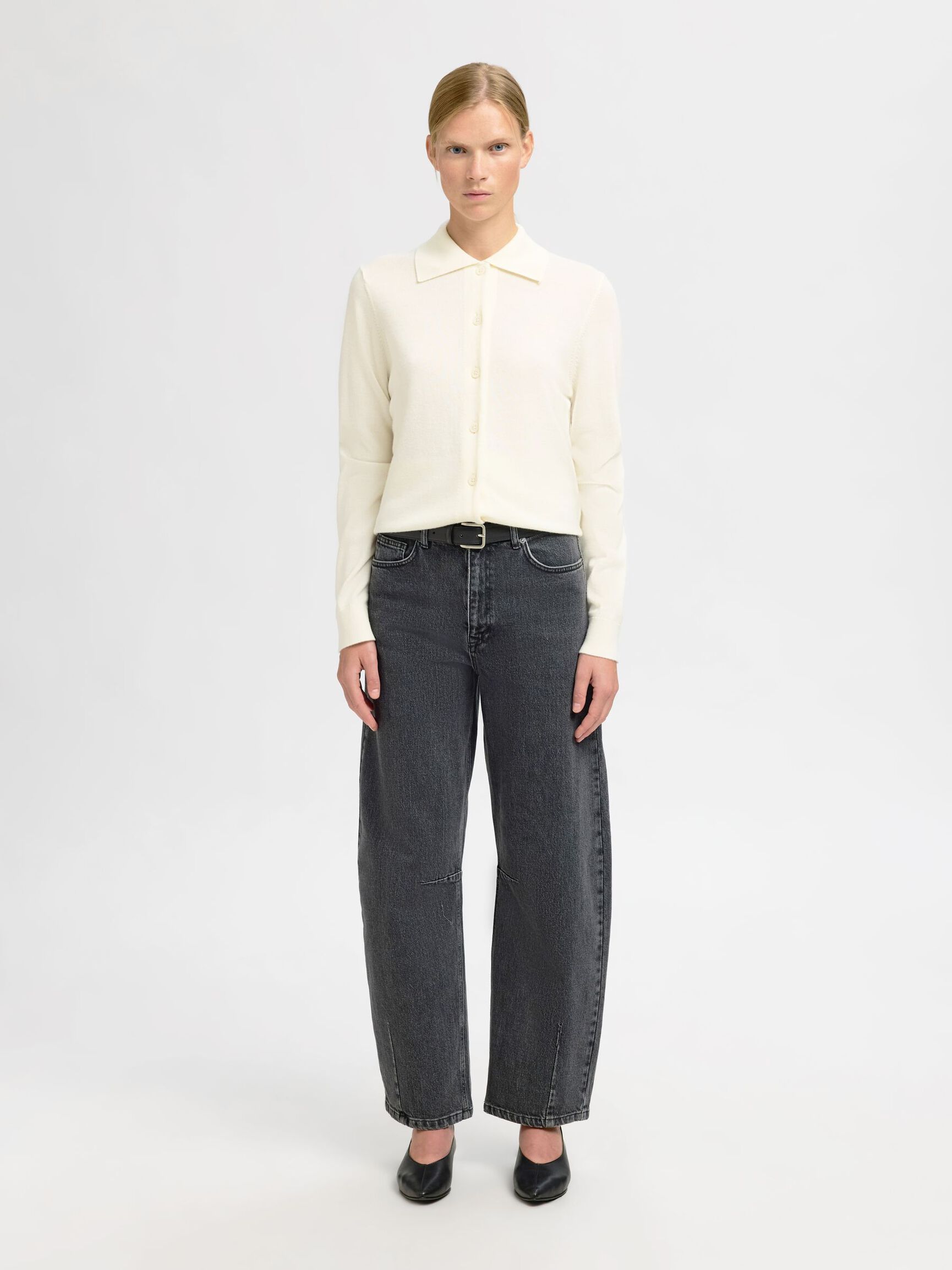 100% MERINO WOOL  LONG-SLEEVED POLO, Egret, highres