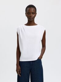 COTTON SLEEVELESS TOP, Bright White, highres