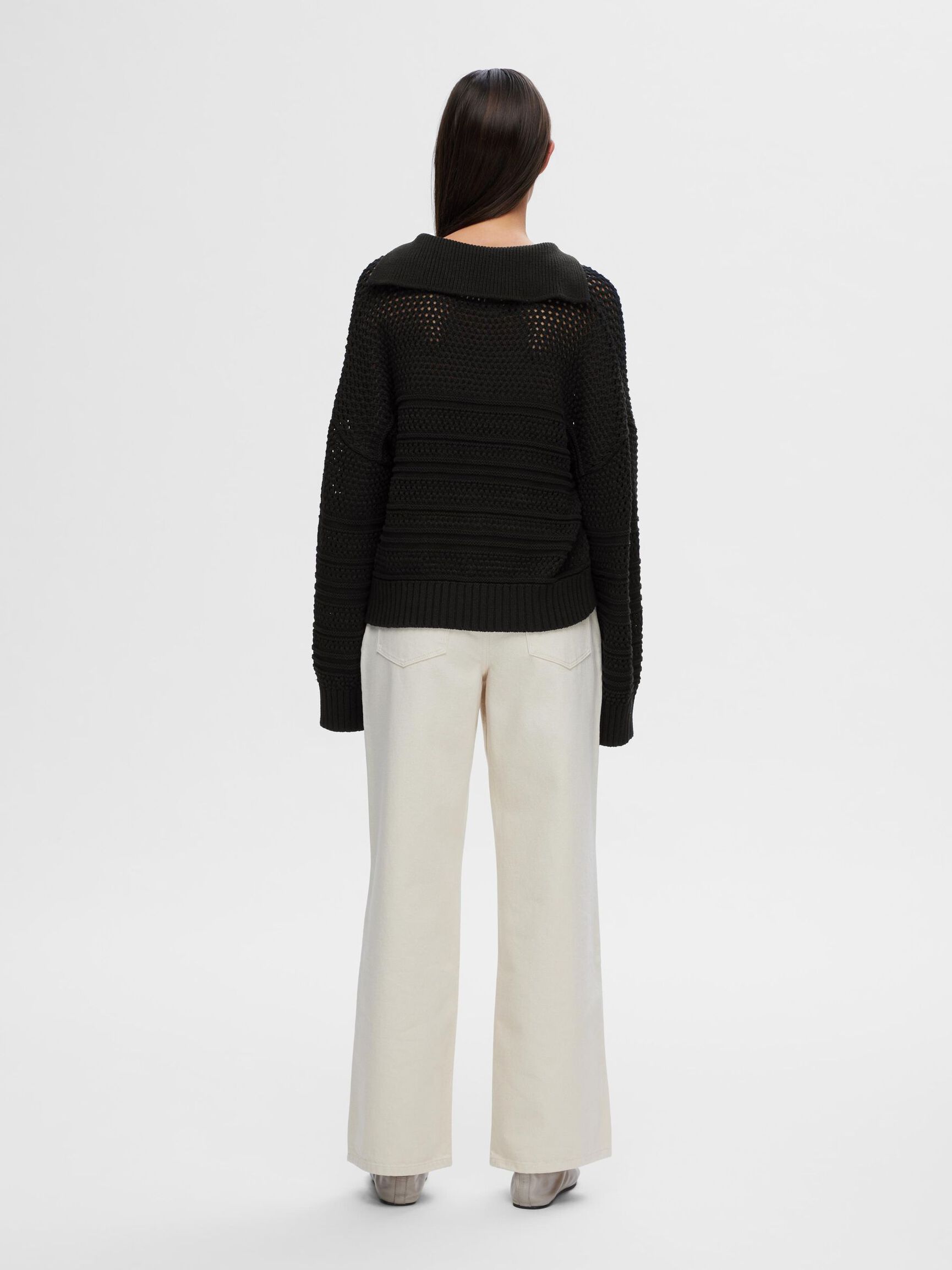 CROCHET-STYLE PULLOVER, Black, highres