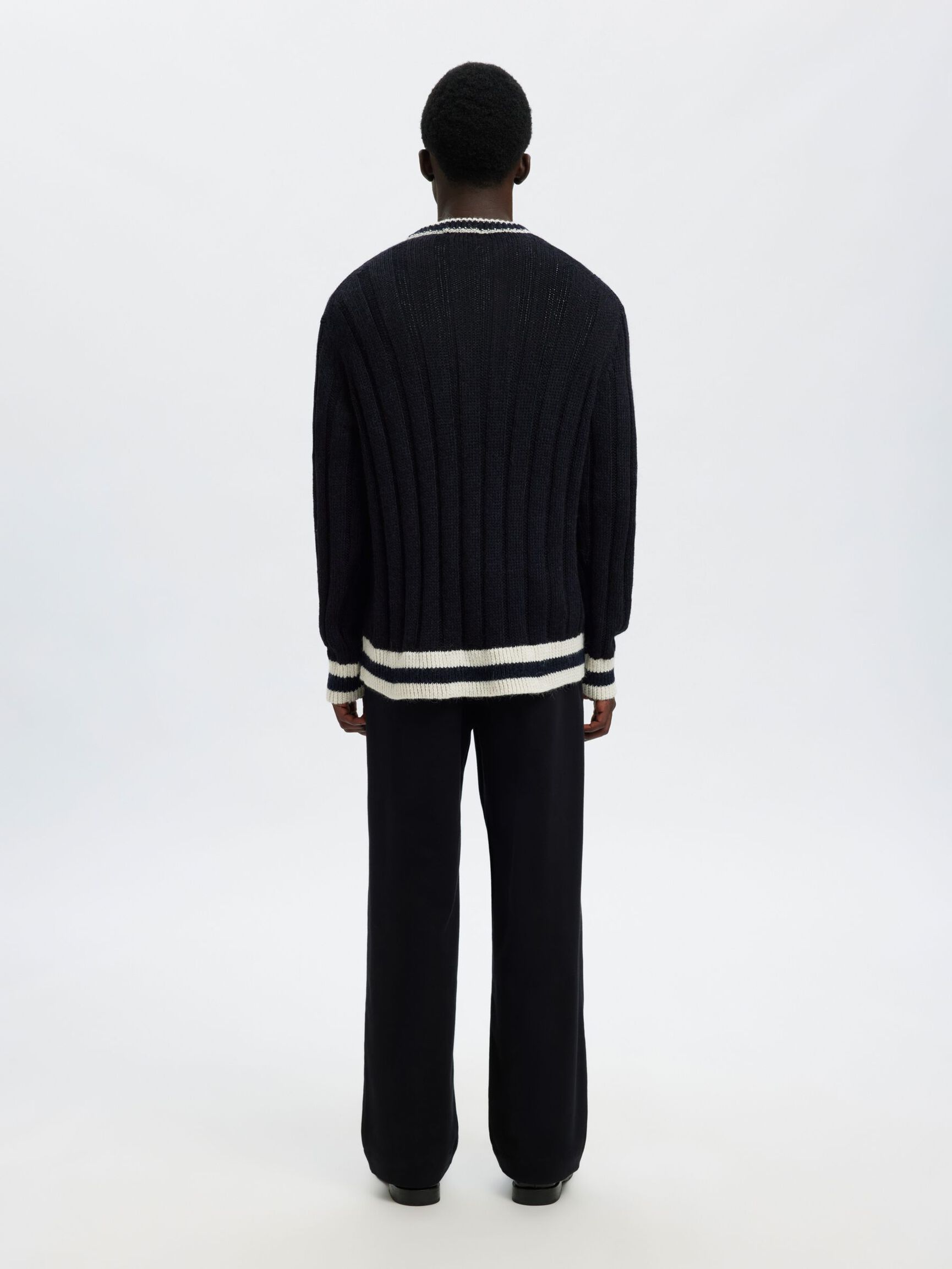 WOOL BLEND V-NECK JUMPER, Sky Captain, highres