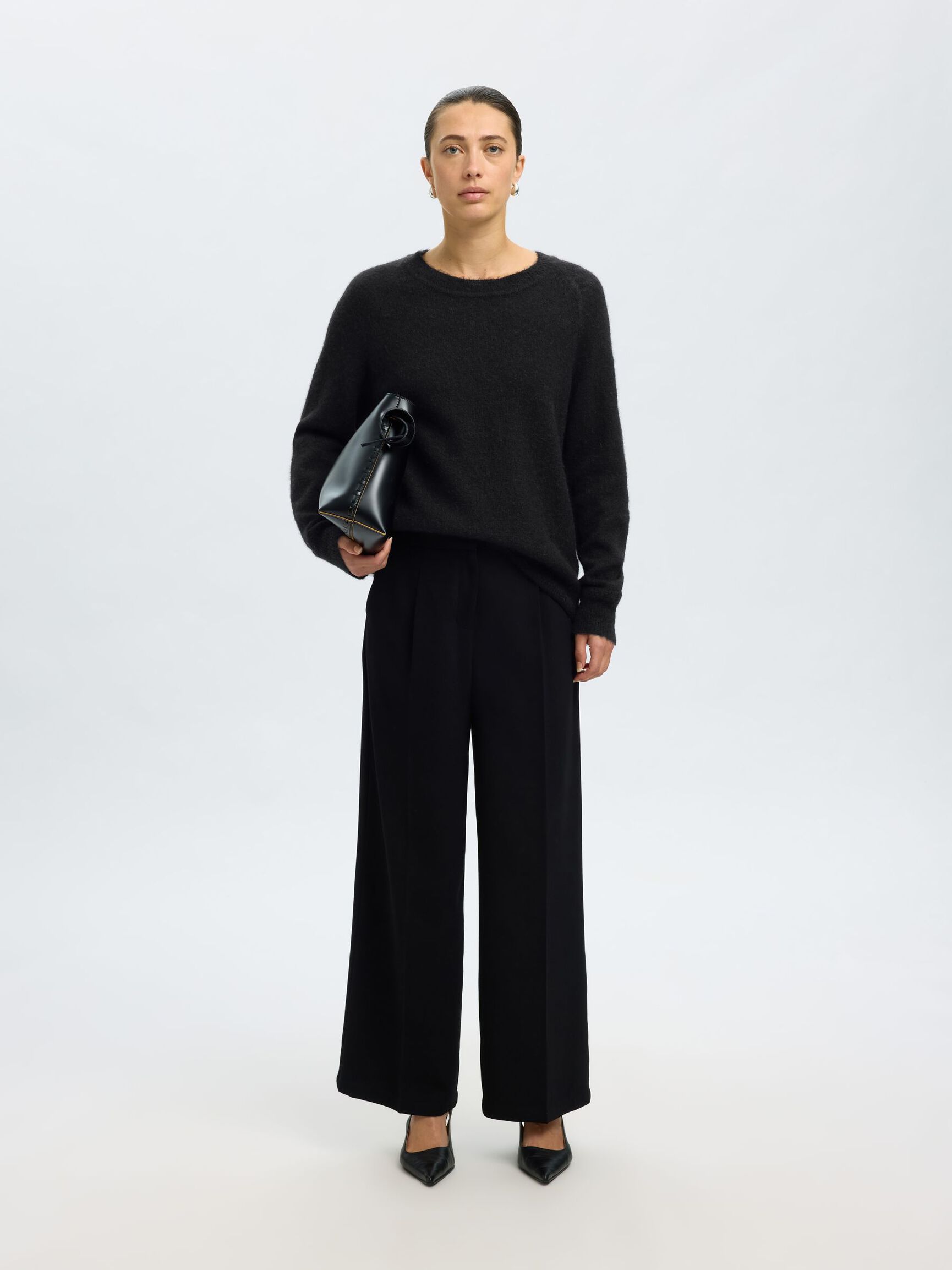 MANCHES LONGUES PULL EN MAILLE, Black, highres