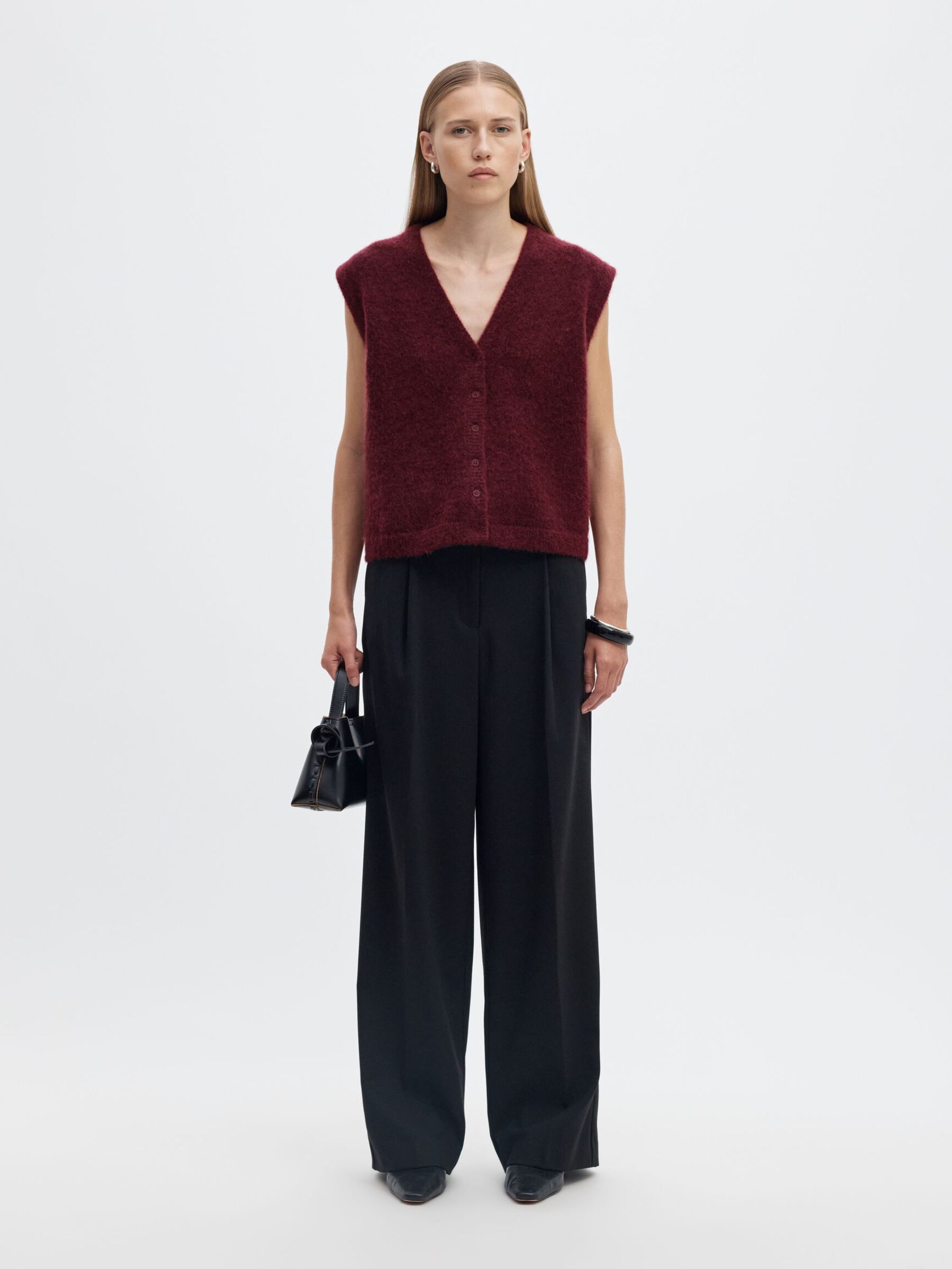 WOOL BLEND KNITTED VEST, Tawny Port, highres