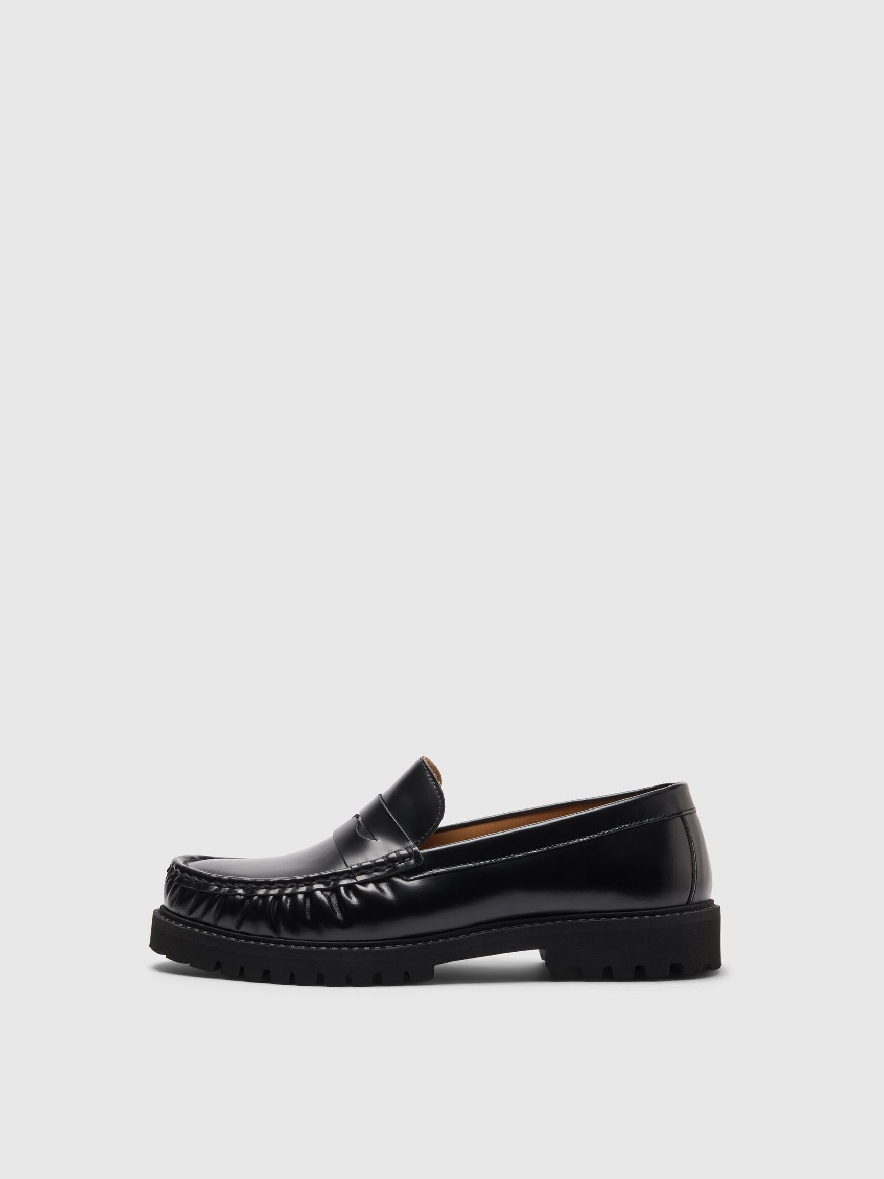 LEATHER LOAFERS, Black, highres
