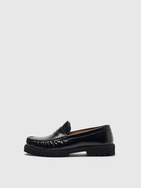 LEATHER LOAFERS, Black, highres