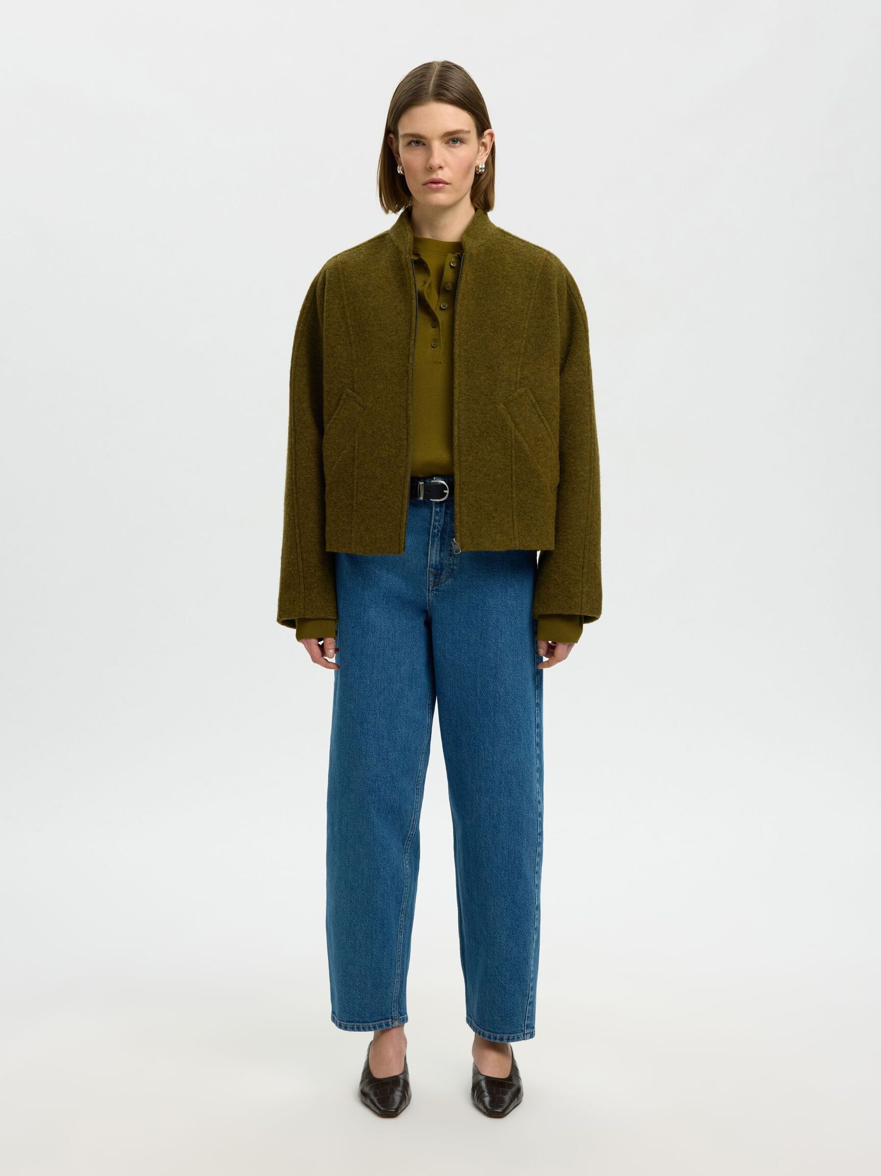 WOOL BLEND JACKET, Fir Green, highres