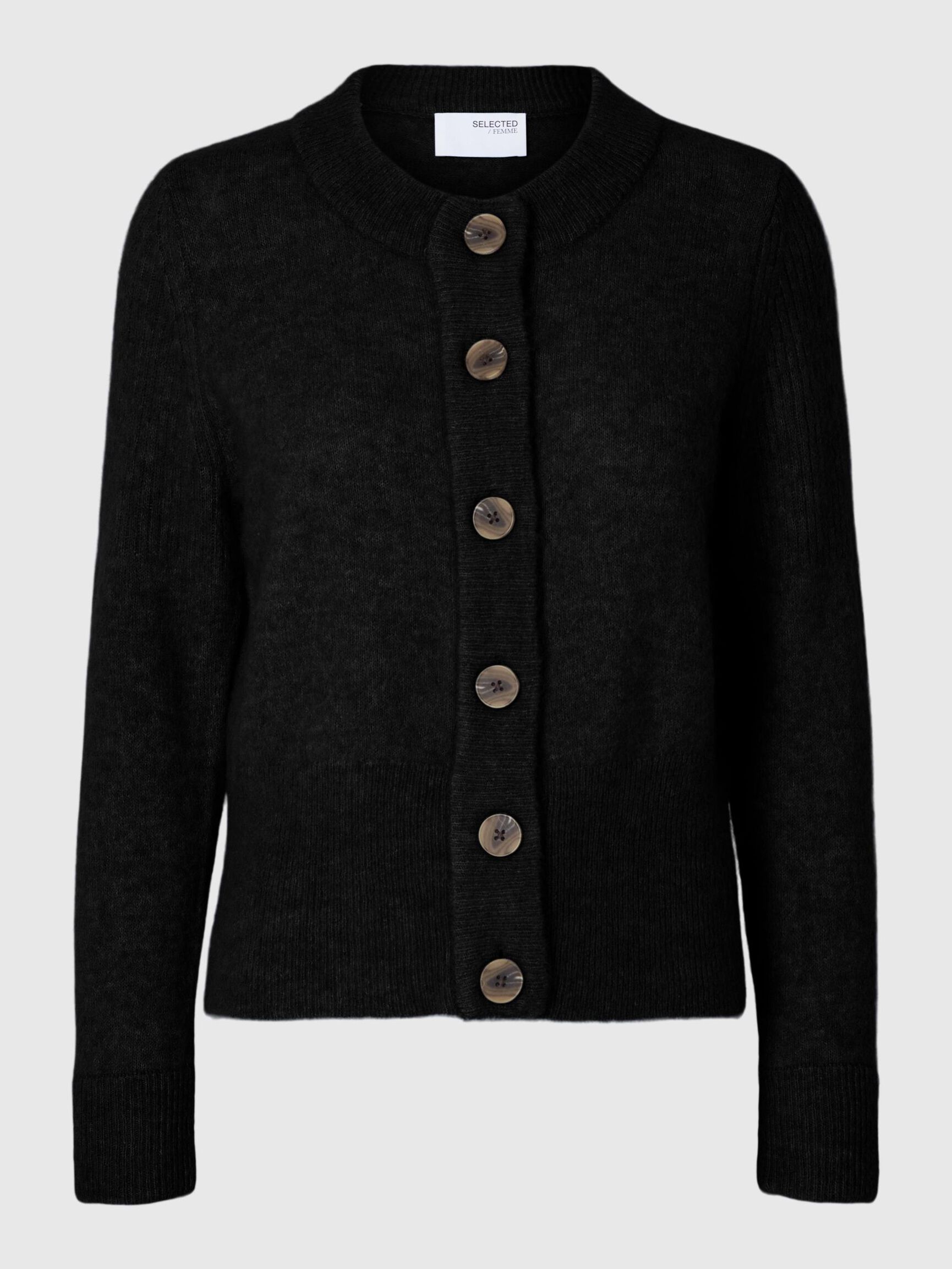 WOOL BLEND KNITTED CARDIGAN, Black, highres
