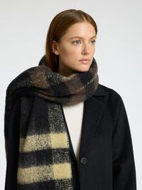CHECKED WOOL BLEND SCARF, Coffee Bean, highres